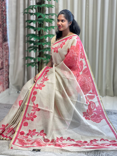 Floral Printed Tissue Check Kota Saree | SSN158