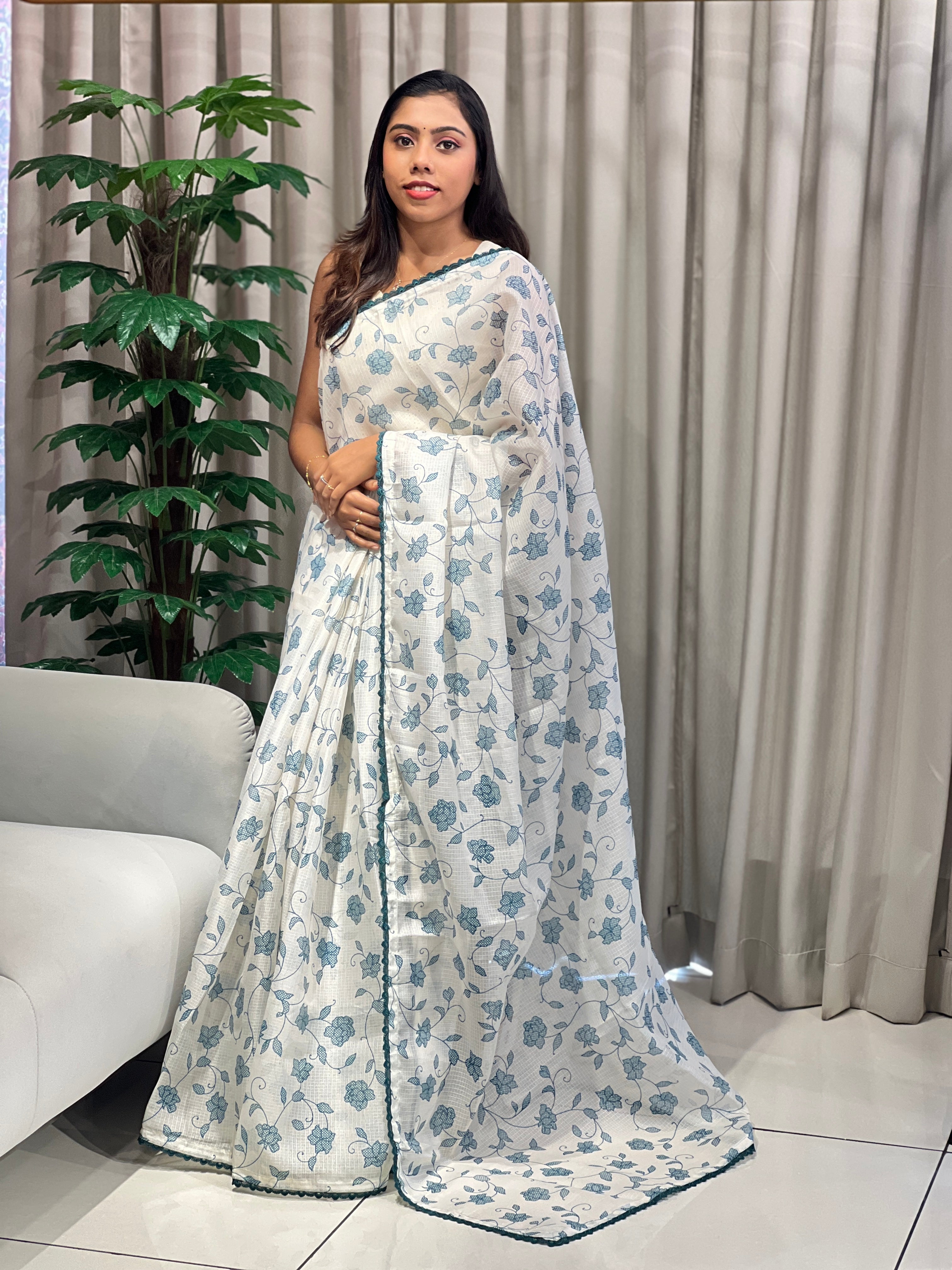 Floral Jaal Embroidery Detailed Kota Saree | HT309