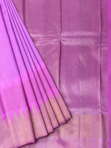 Lilac Colour Zari Weaved Temple Border Kanchipuram Saree | AK108