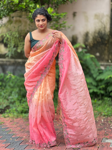 Cross Stitch Embroidery Glass Organza Saree | RP535