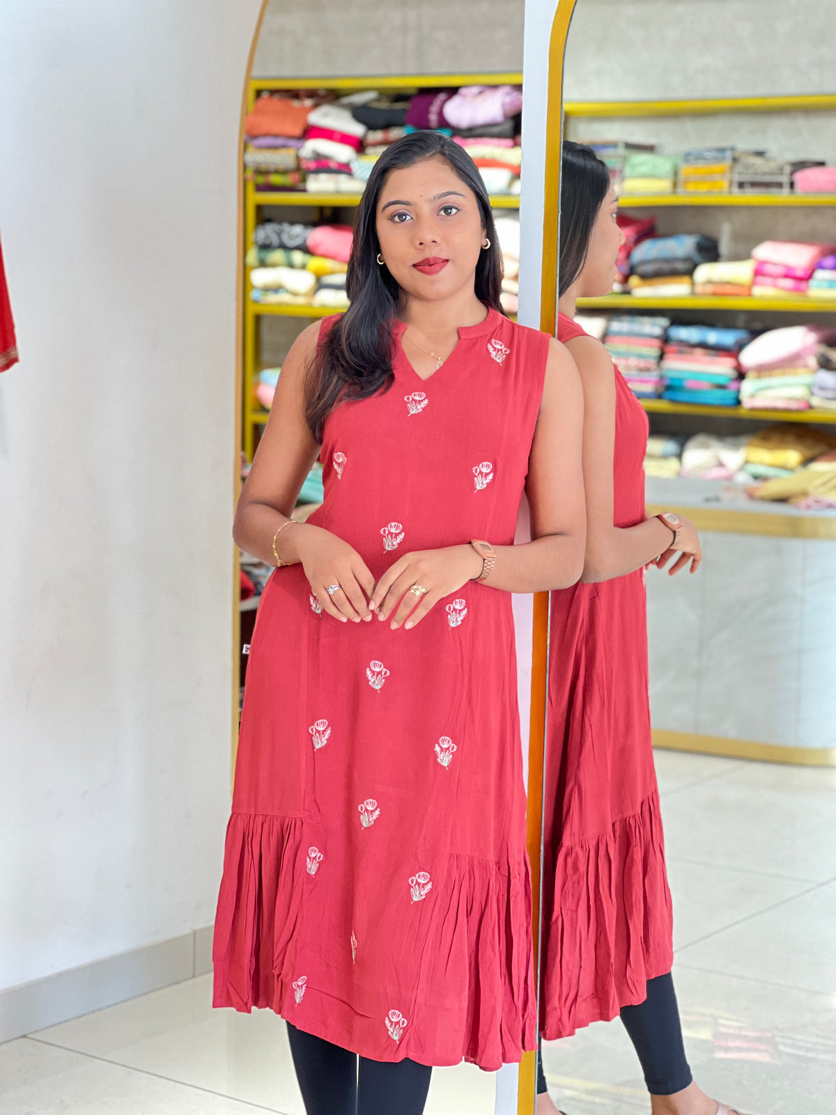 Floral Embroidery  Curshed Rayon Kurta | VS148