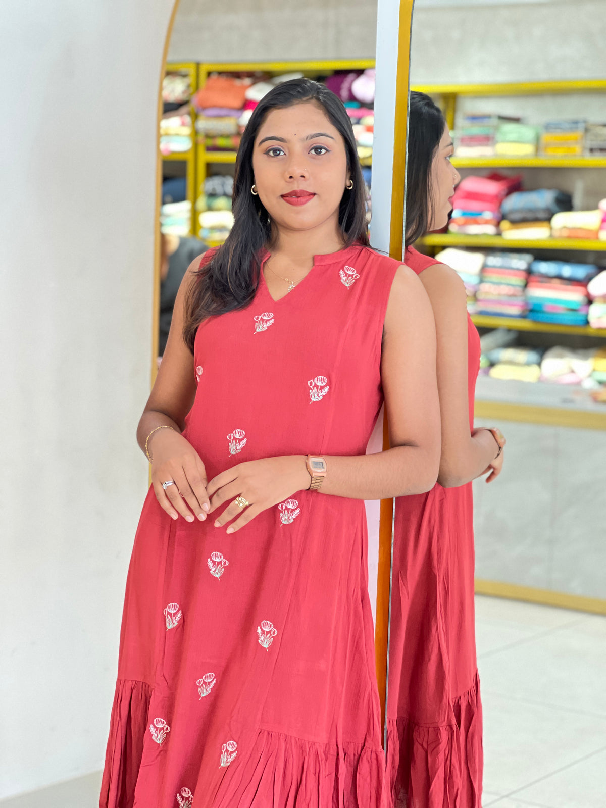 Floral Embroidery  Curshed Rayon Kurta | VS148