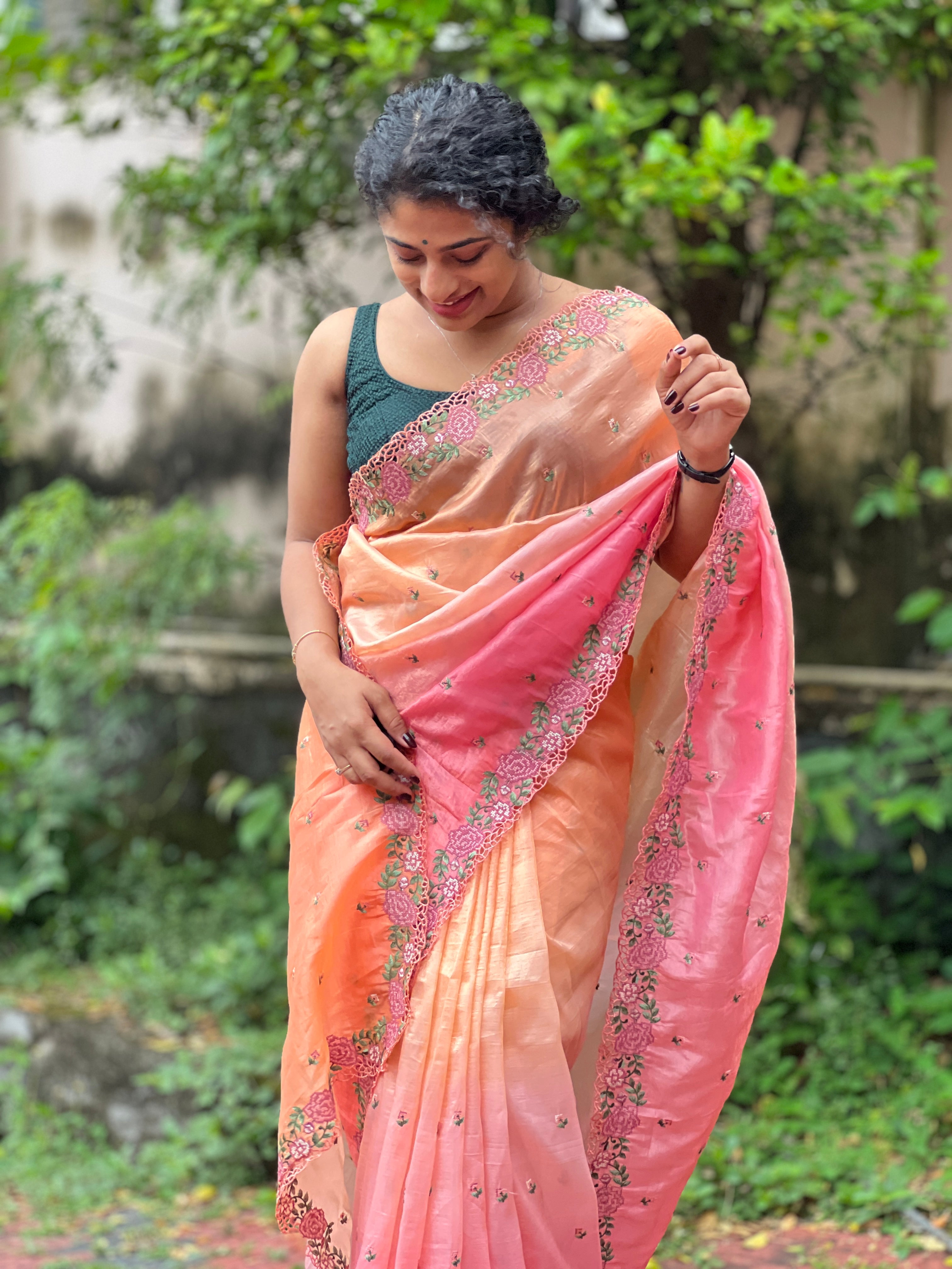 Cross Stitch Embroidery Glass Organza Saree | RP535