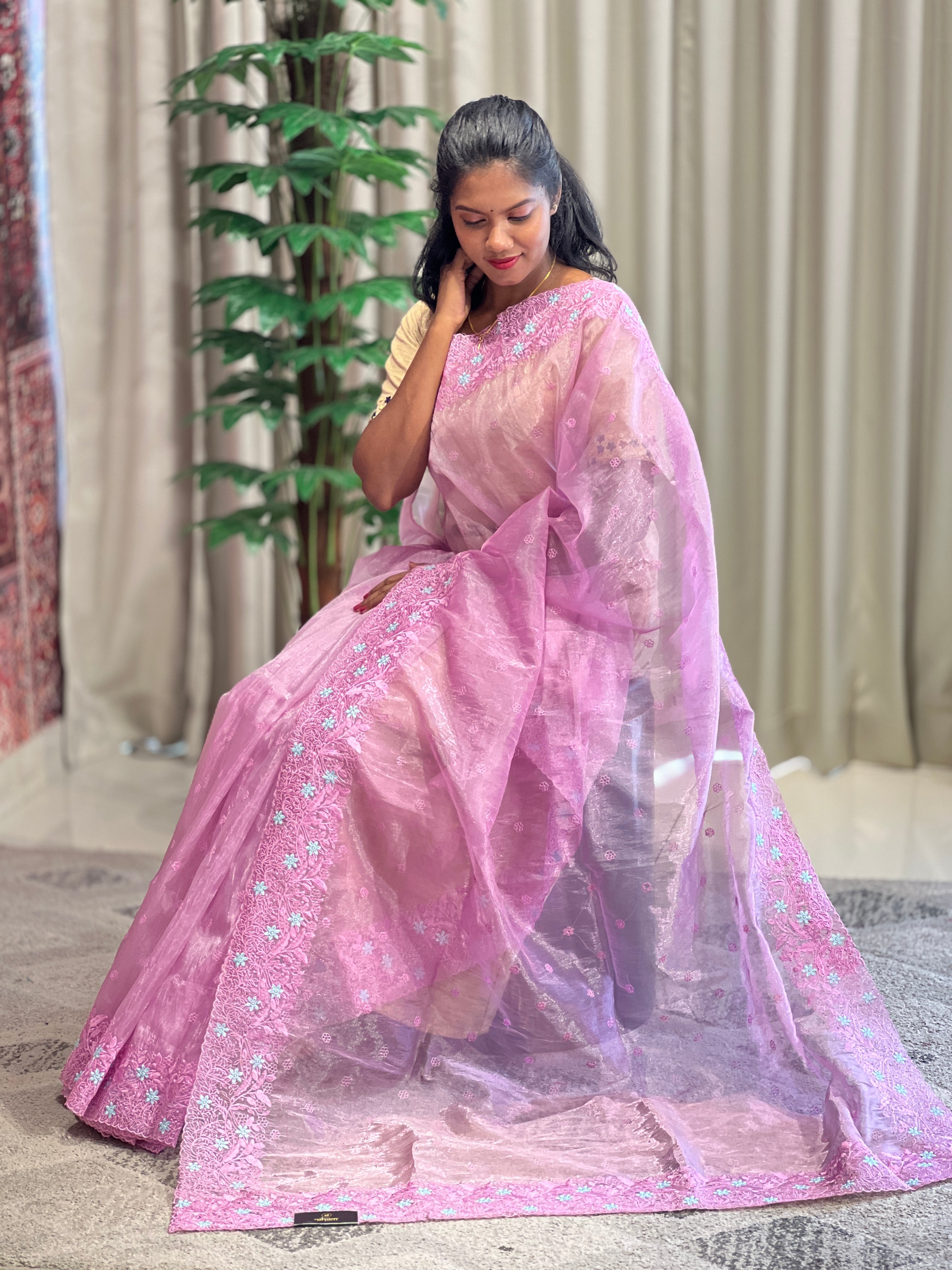 Machine Embroidery Shimmer Organza Saree | SBP864
