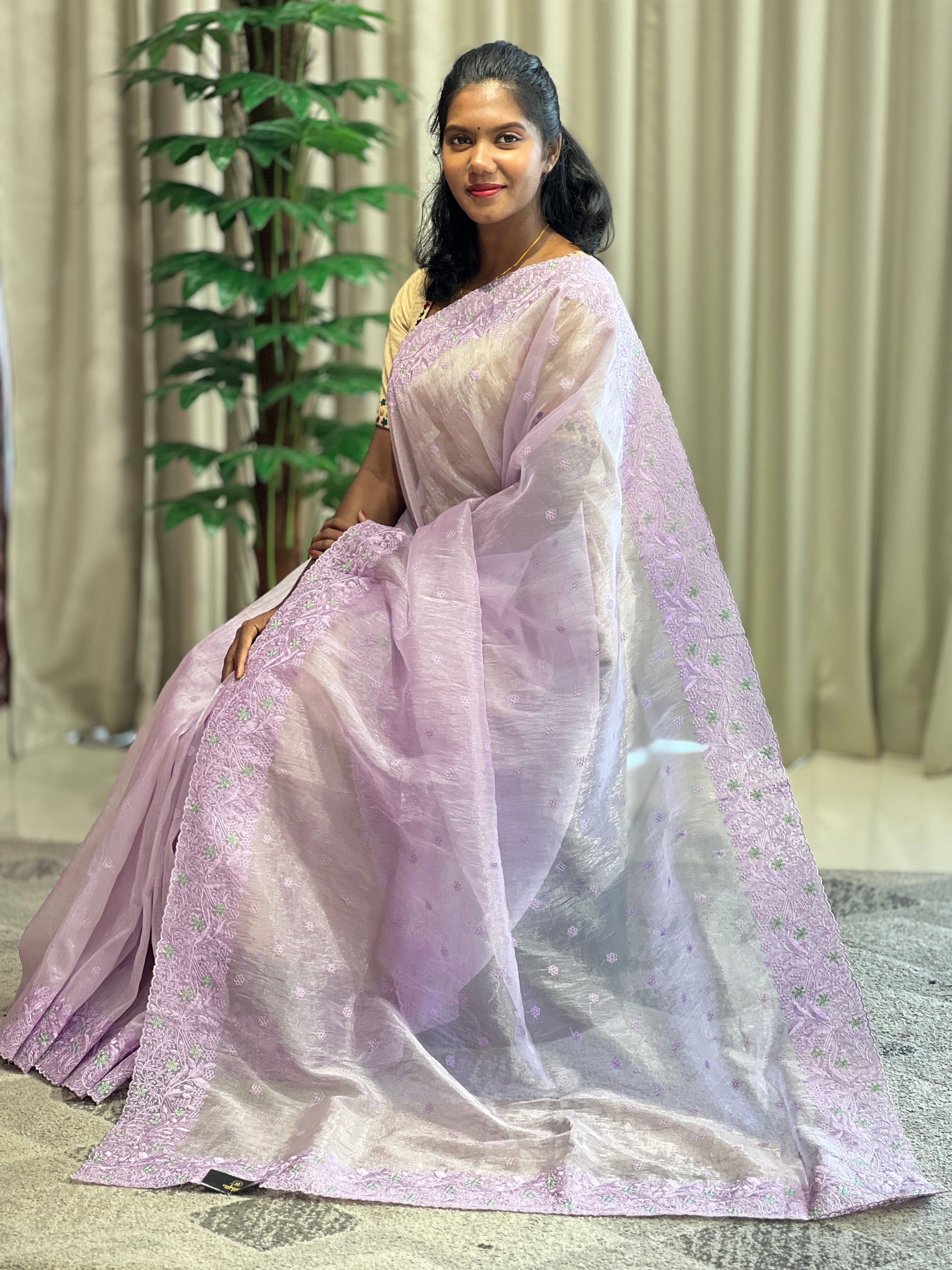 Machine Embroidery Shimmer Organza Saree | SBP862