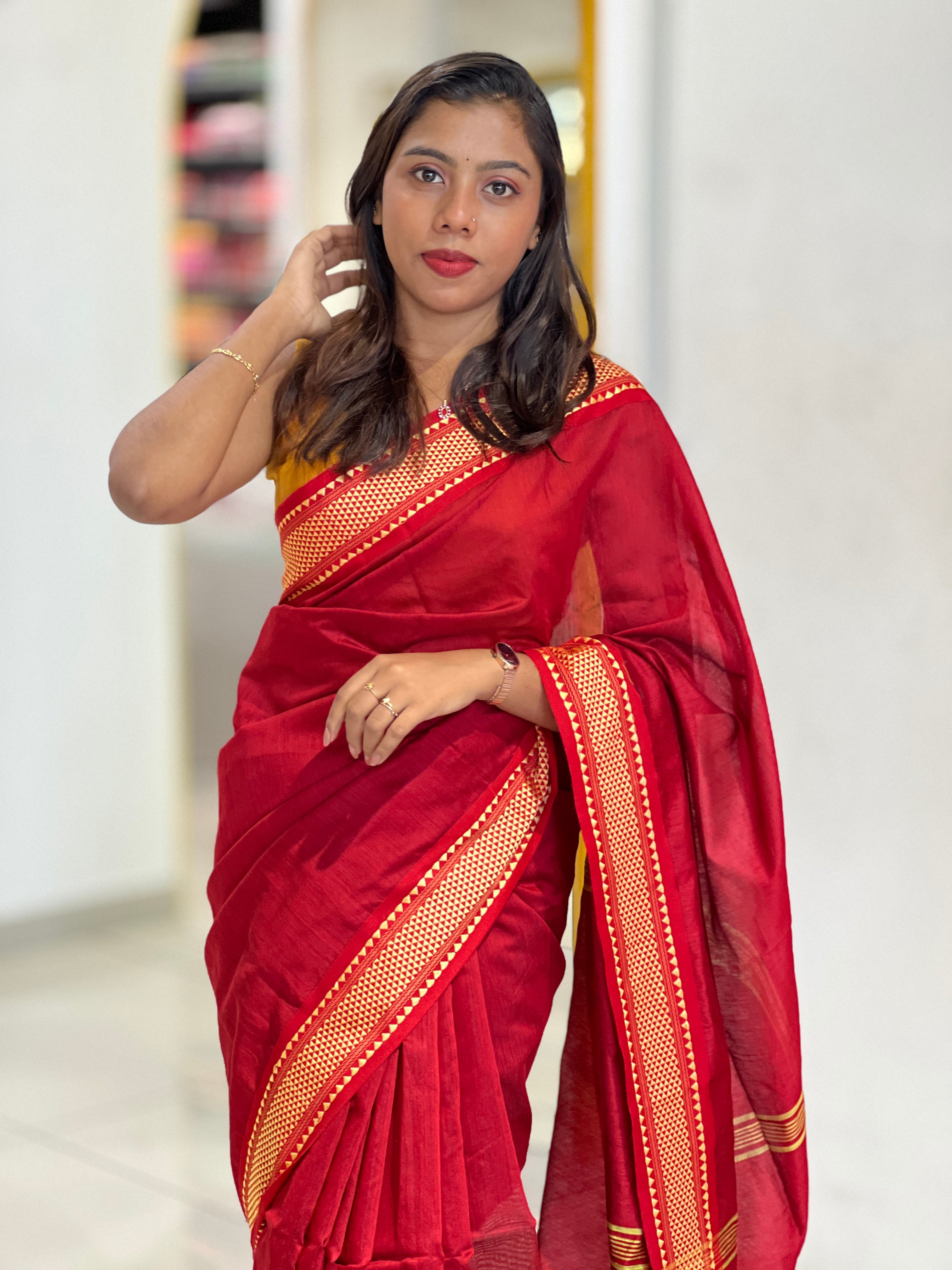 Geometrical Border Pattern Cotton Blended Saree | RP443