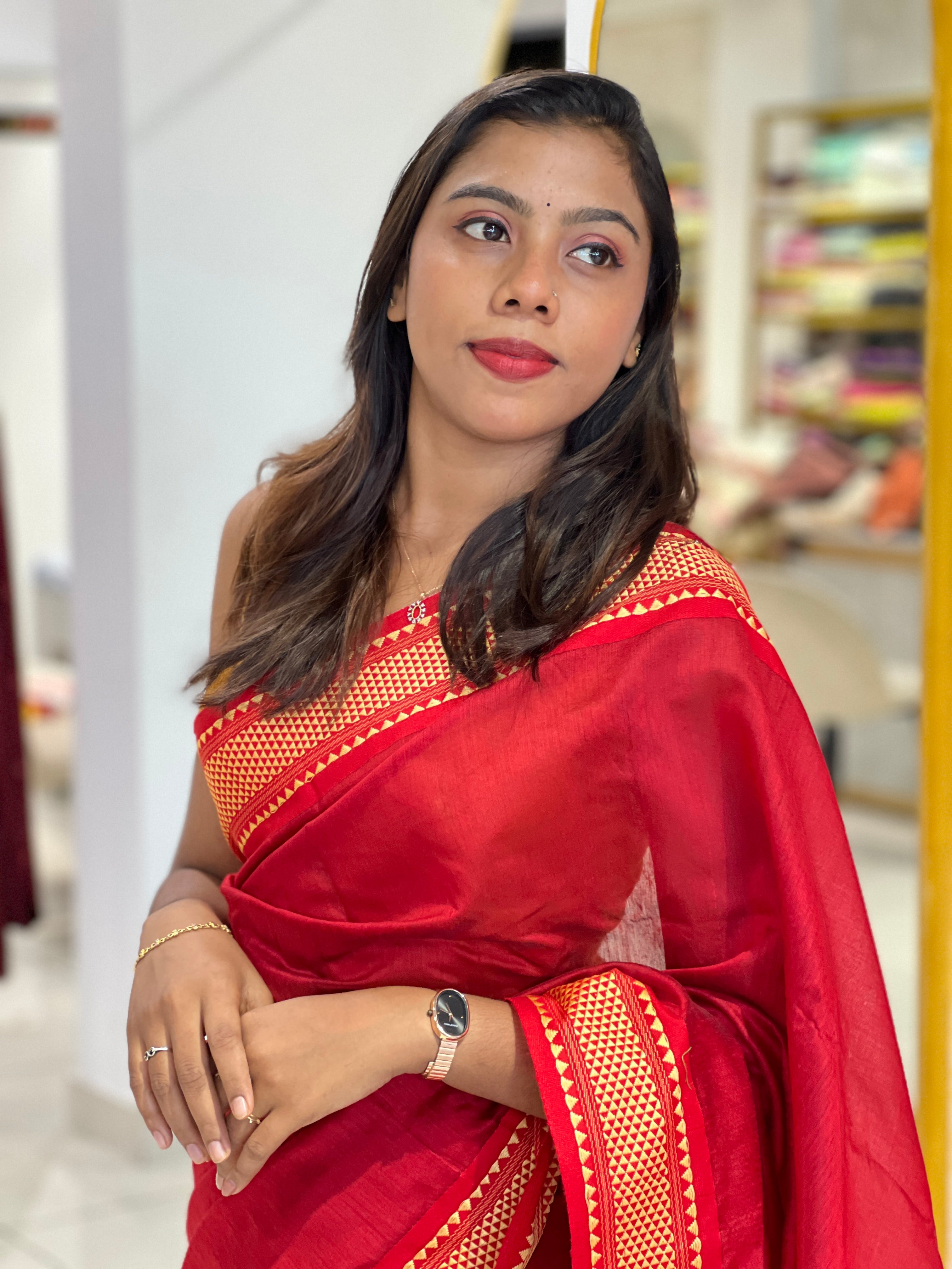 Geometrical Border Pattern Cotton Blended Saree | RP443