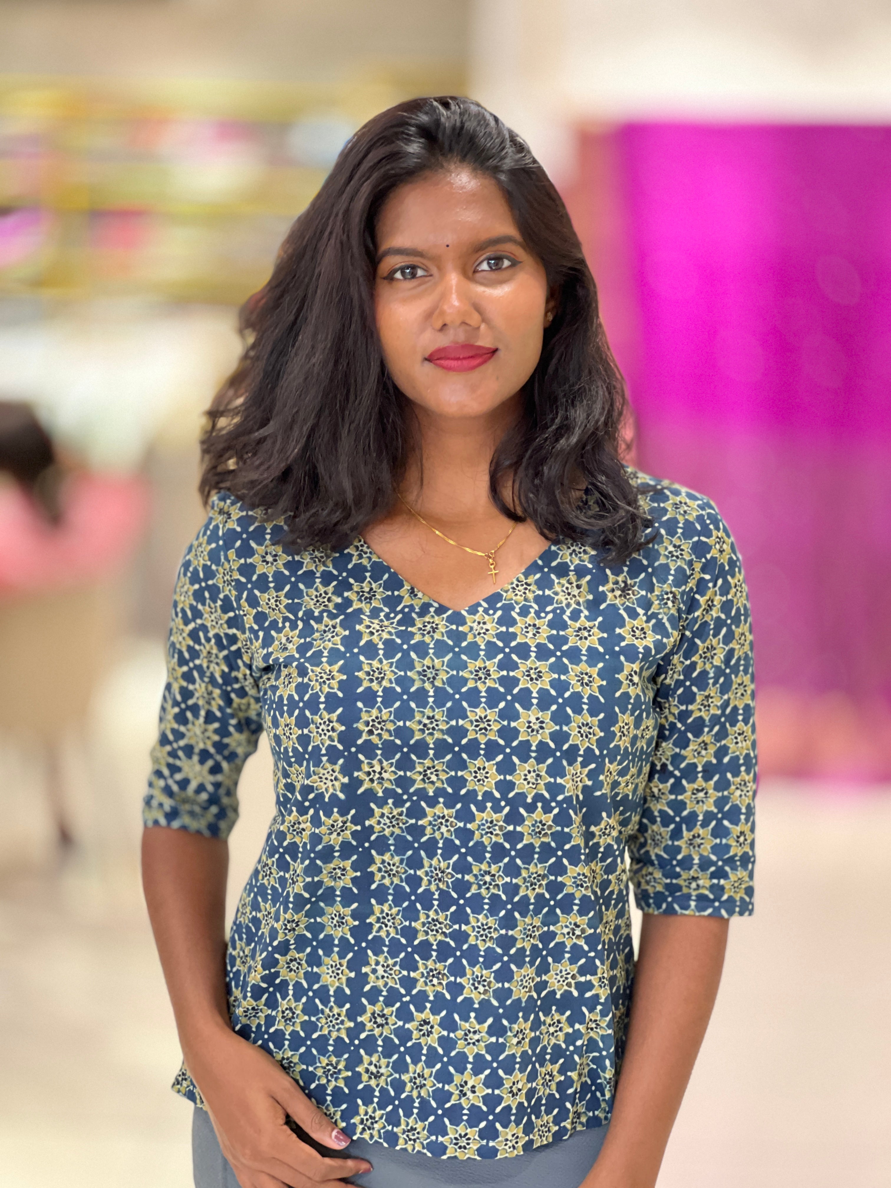 Print Detailed Cotton Short Kurta | DNT941