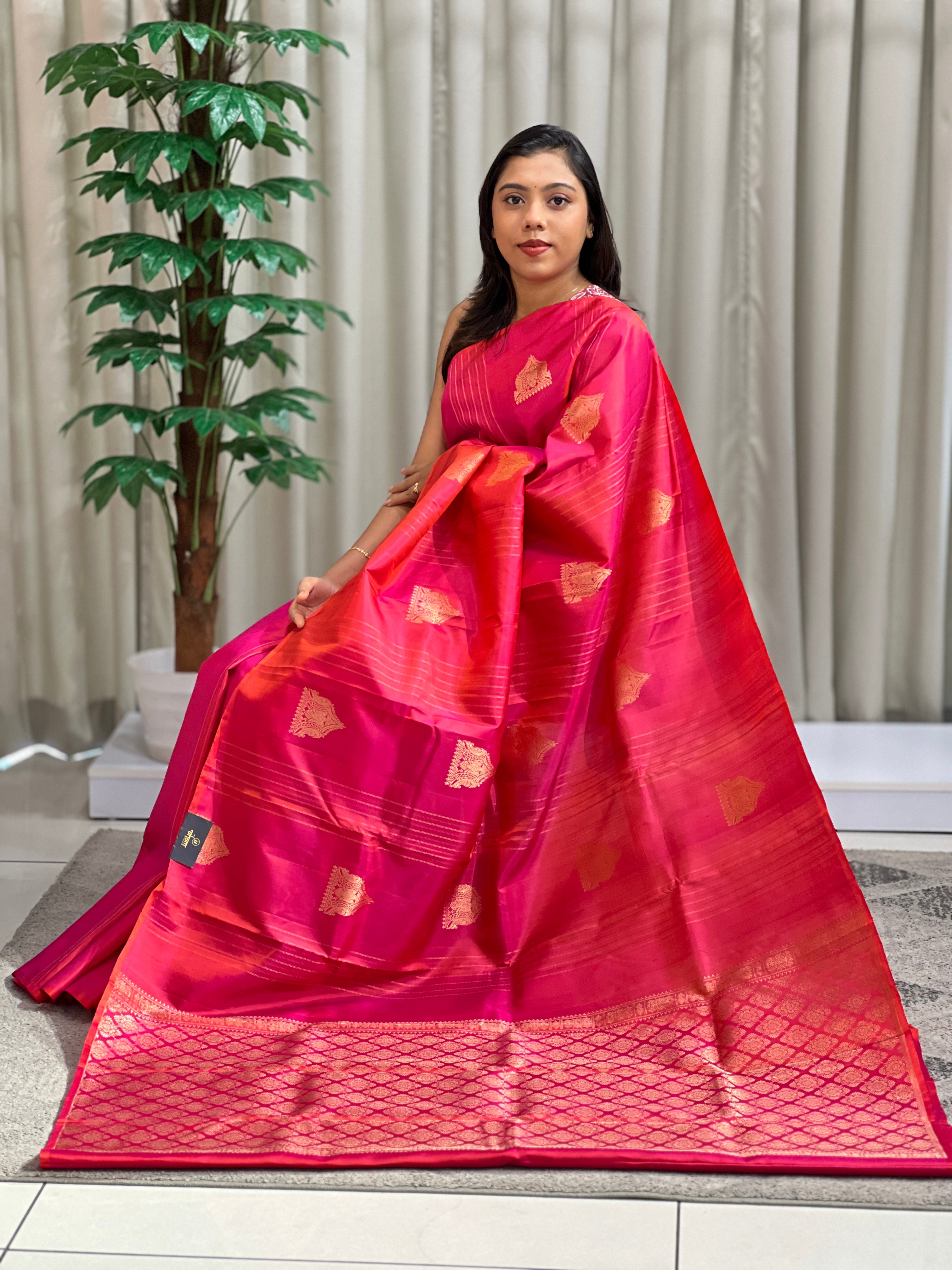 Traditional Golden Zari Buta Soft Silk Saree | SMT109