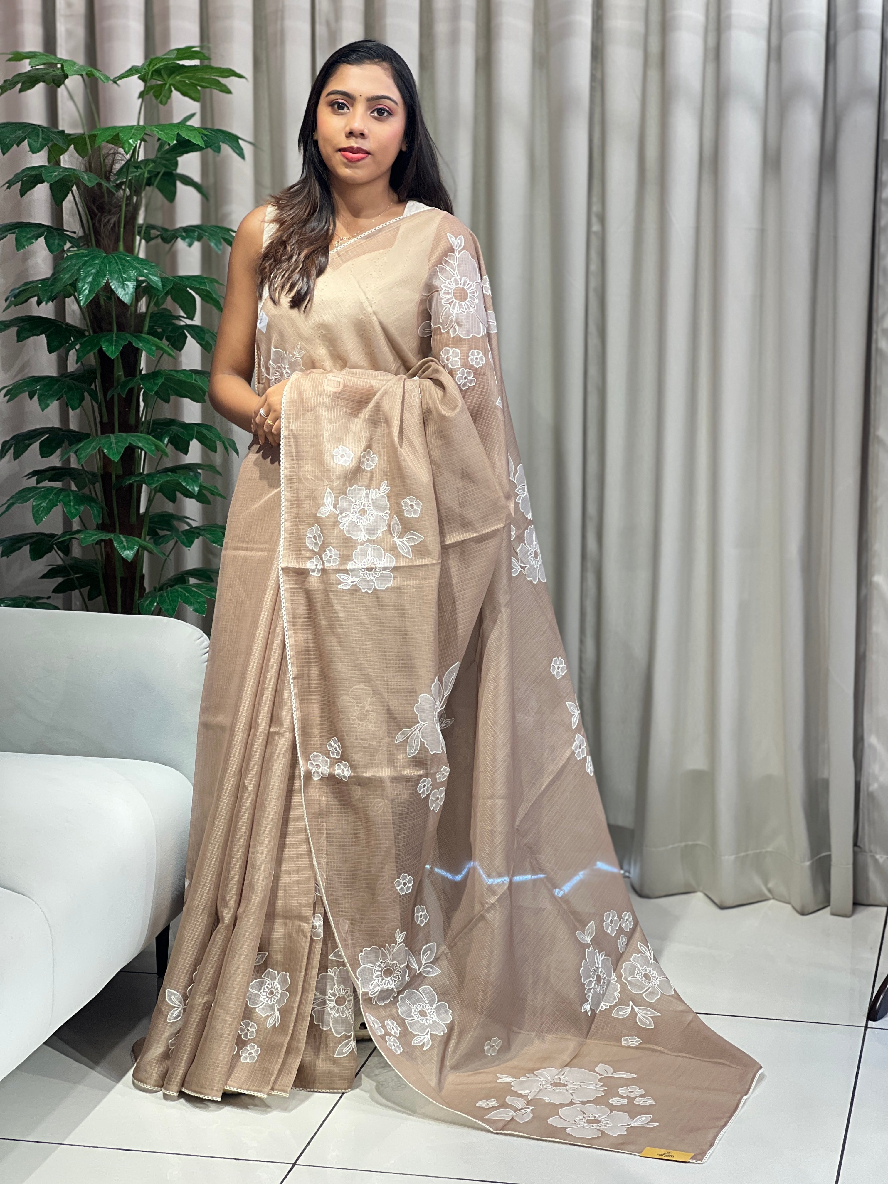 Floral Embroidery Placement Detailed Kota Saree | PKS145