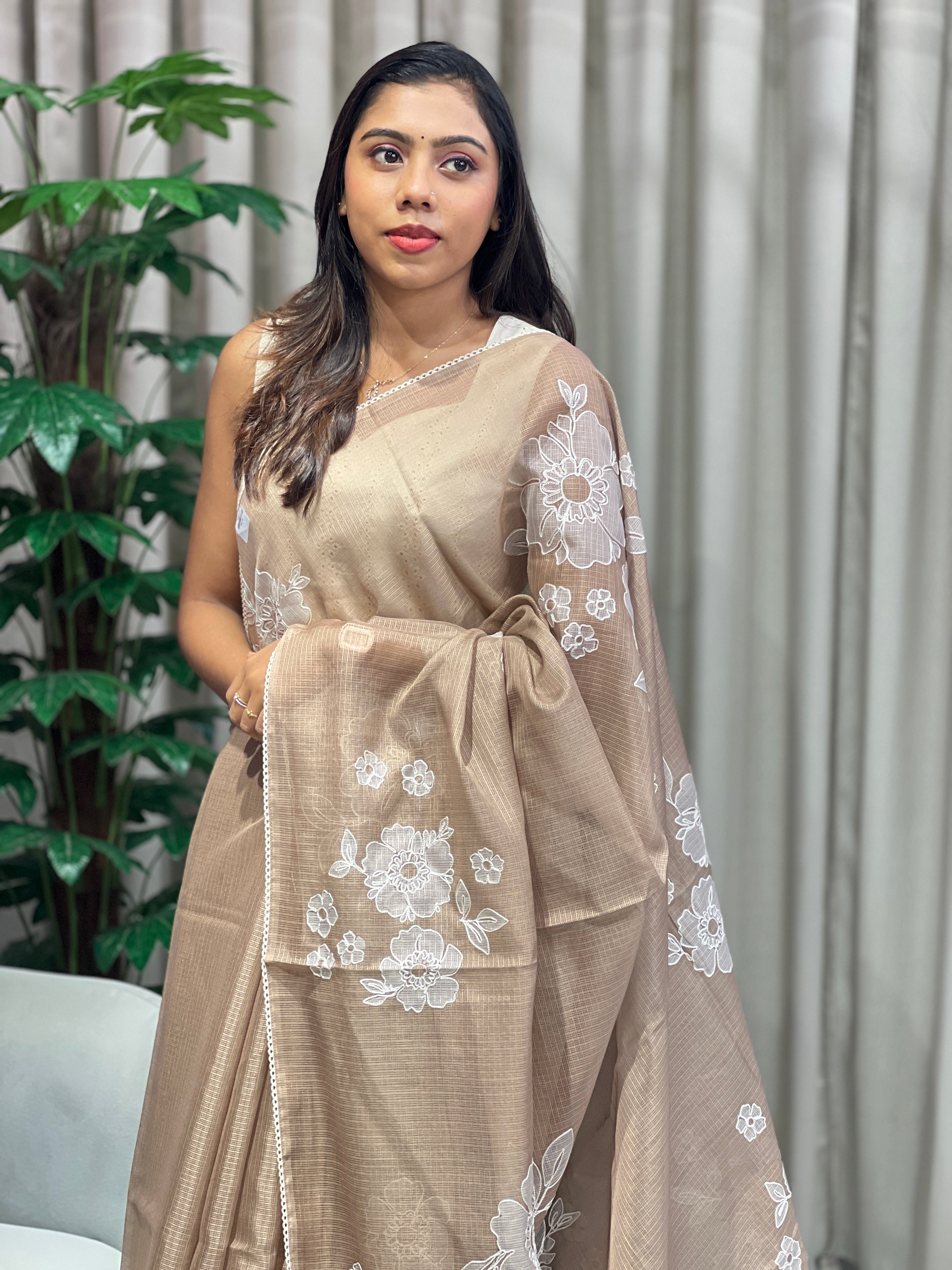 Floral Embroidery Placement Detailed Kota Saree | PKS145