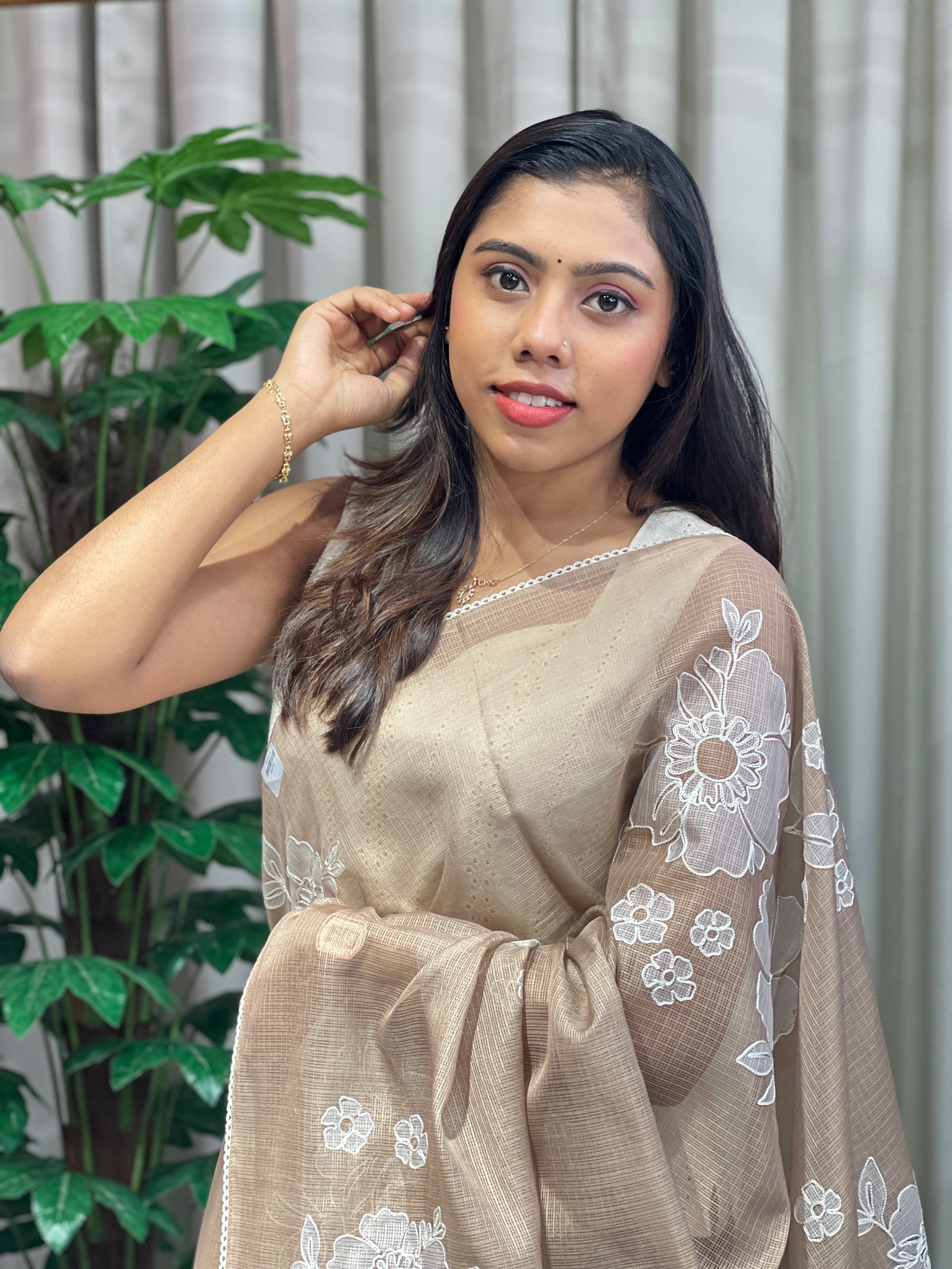 Floral Embroidery Placement Detailed Kota Saree | PKS145