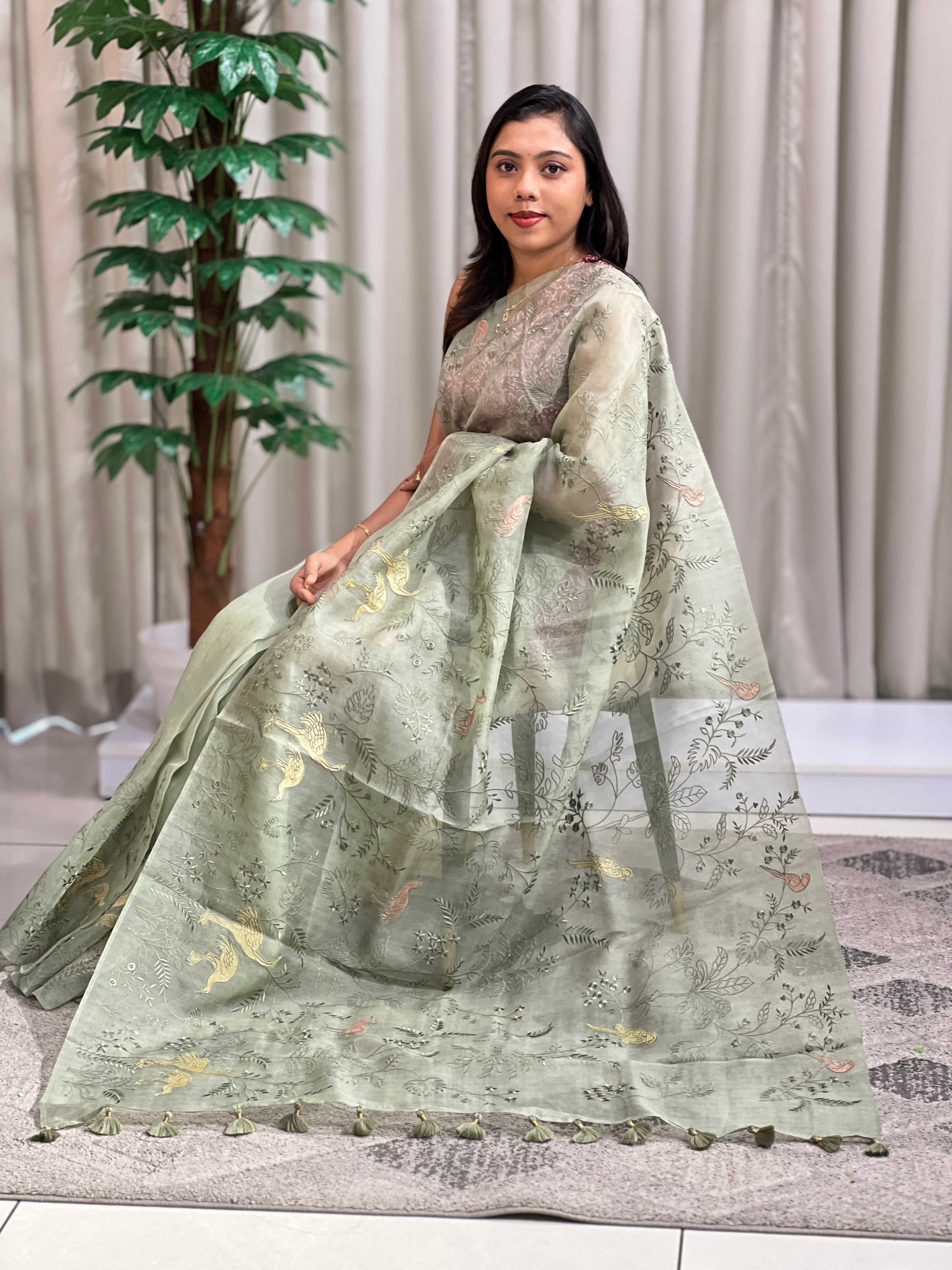 Machine Embroidery Organza Saree | SMC210