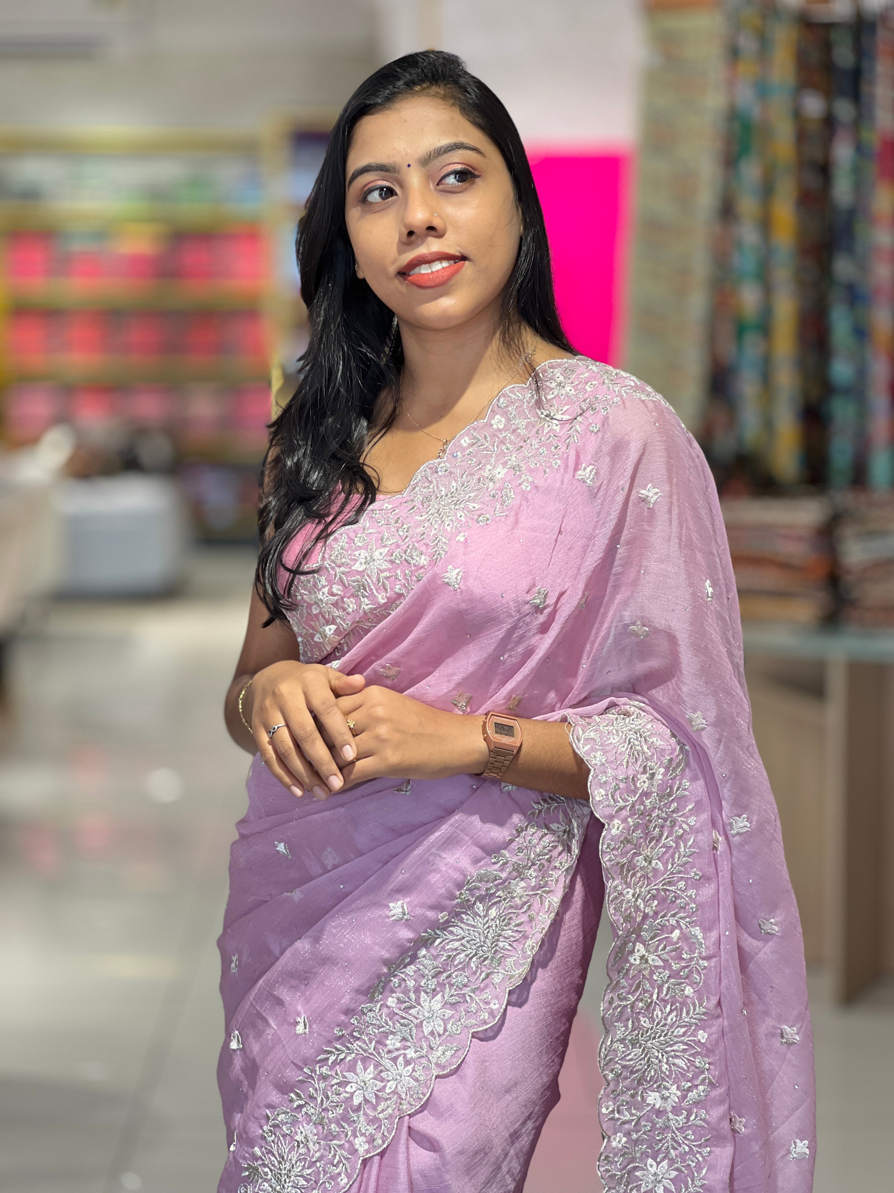 Floral Embroidery Detailed Georgette Saree | SBP467