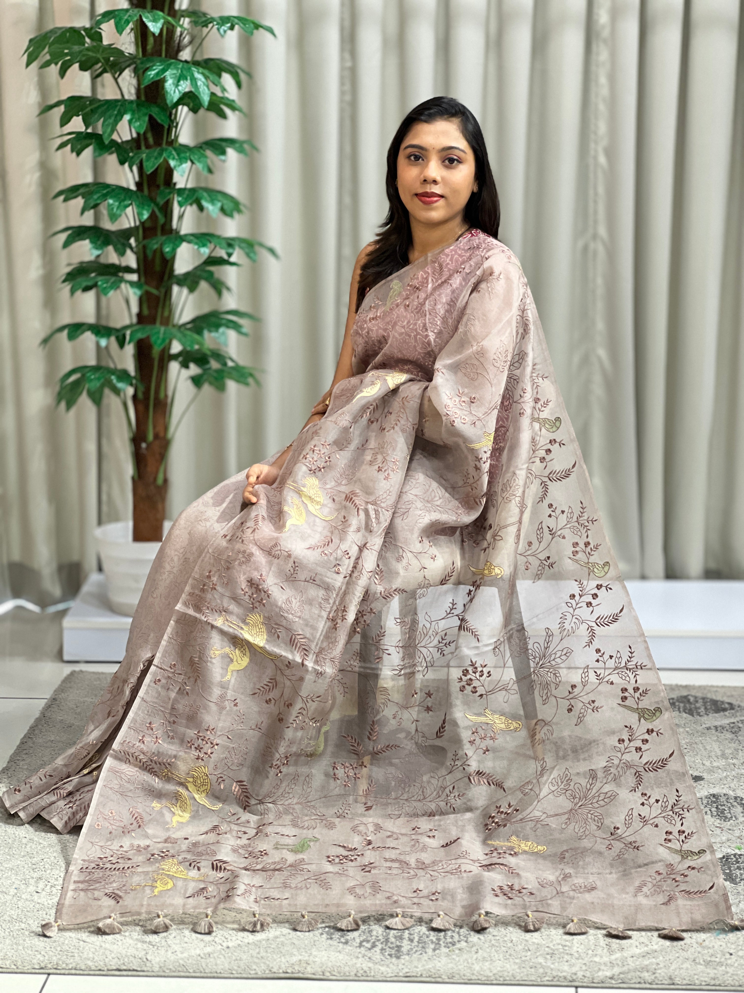 Machine Embroidery Organza Saree | SMC209