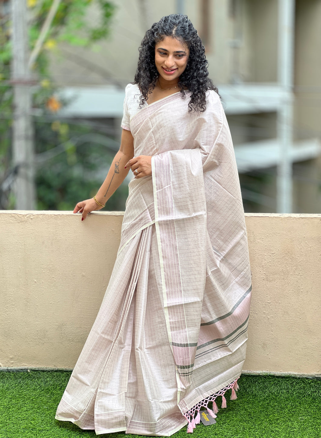 Pink Zari Tissue Saree | GAT196