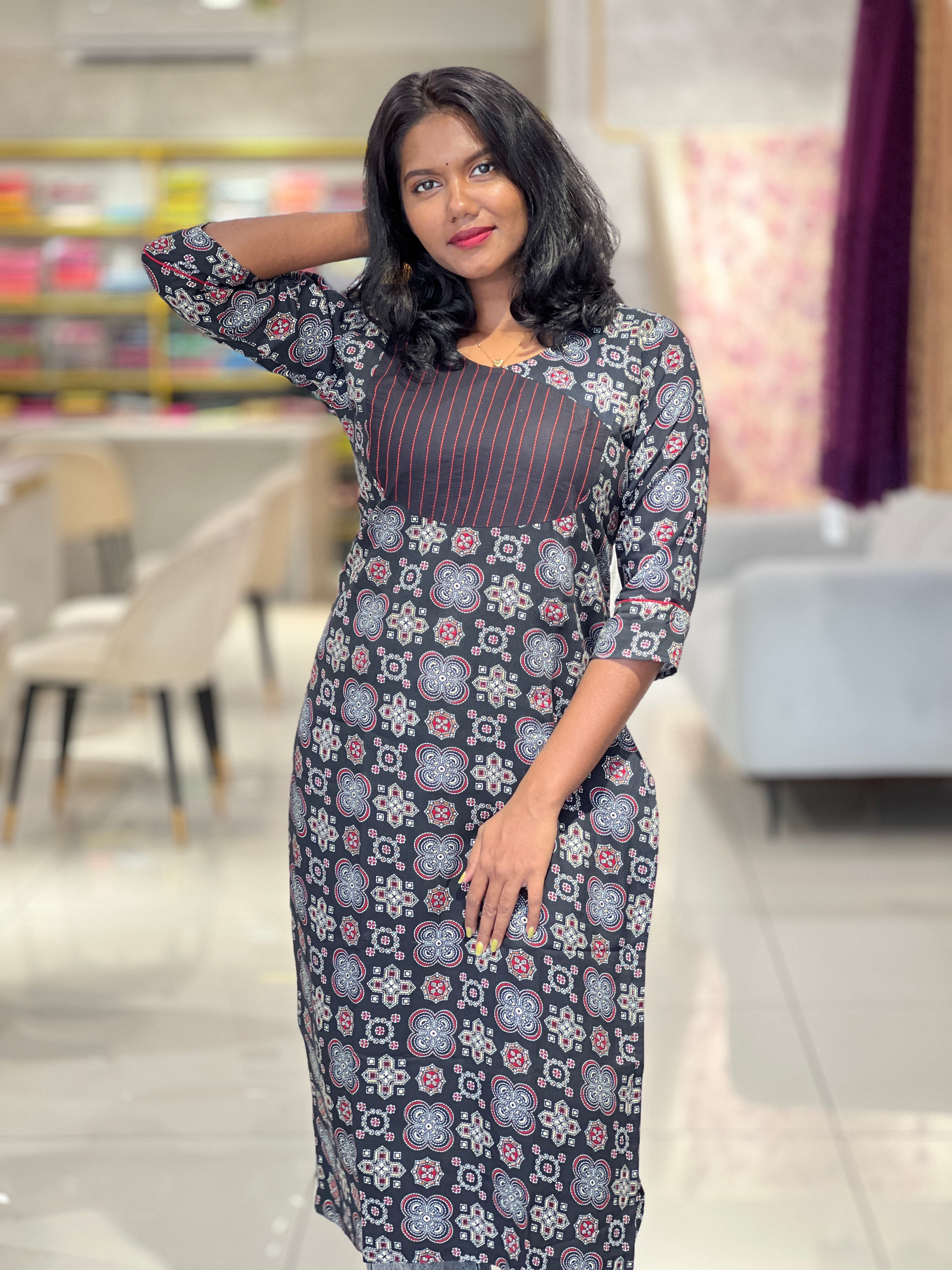 Print With Foil Paint Highlighted Rayon Finish Kurta | MLA103
