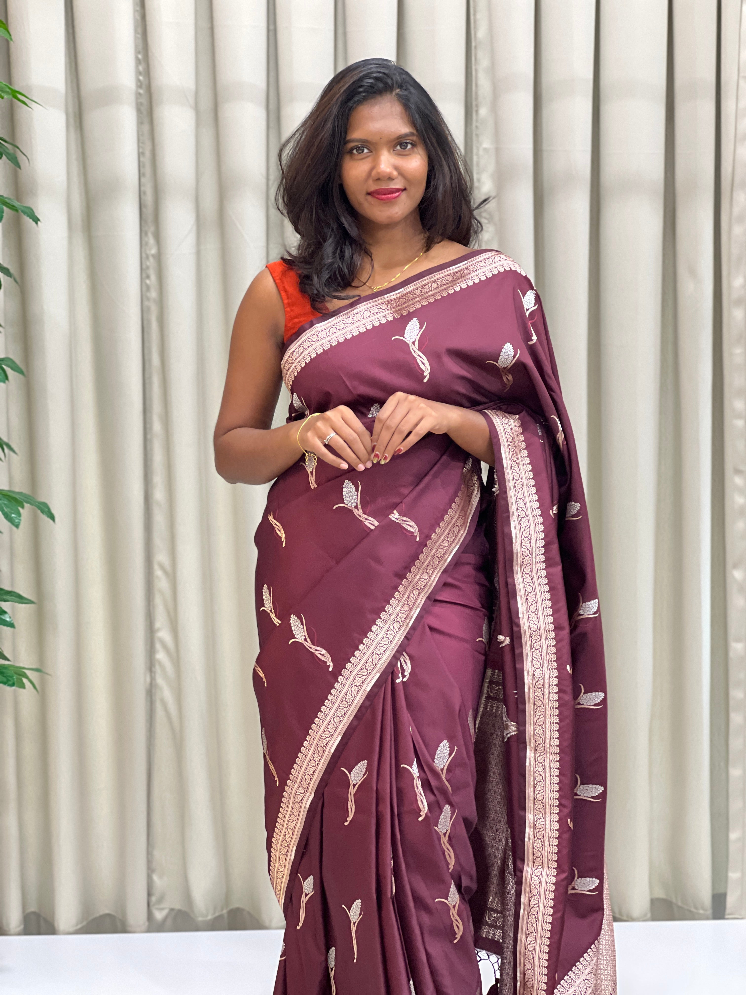 Leaf Motif Pattern Semi Kathan Silk Saree | MB181