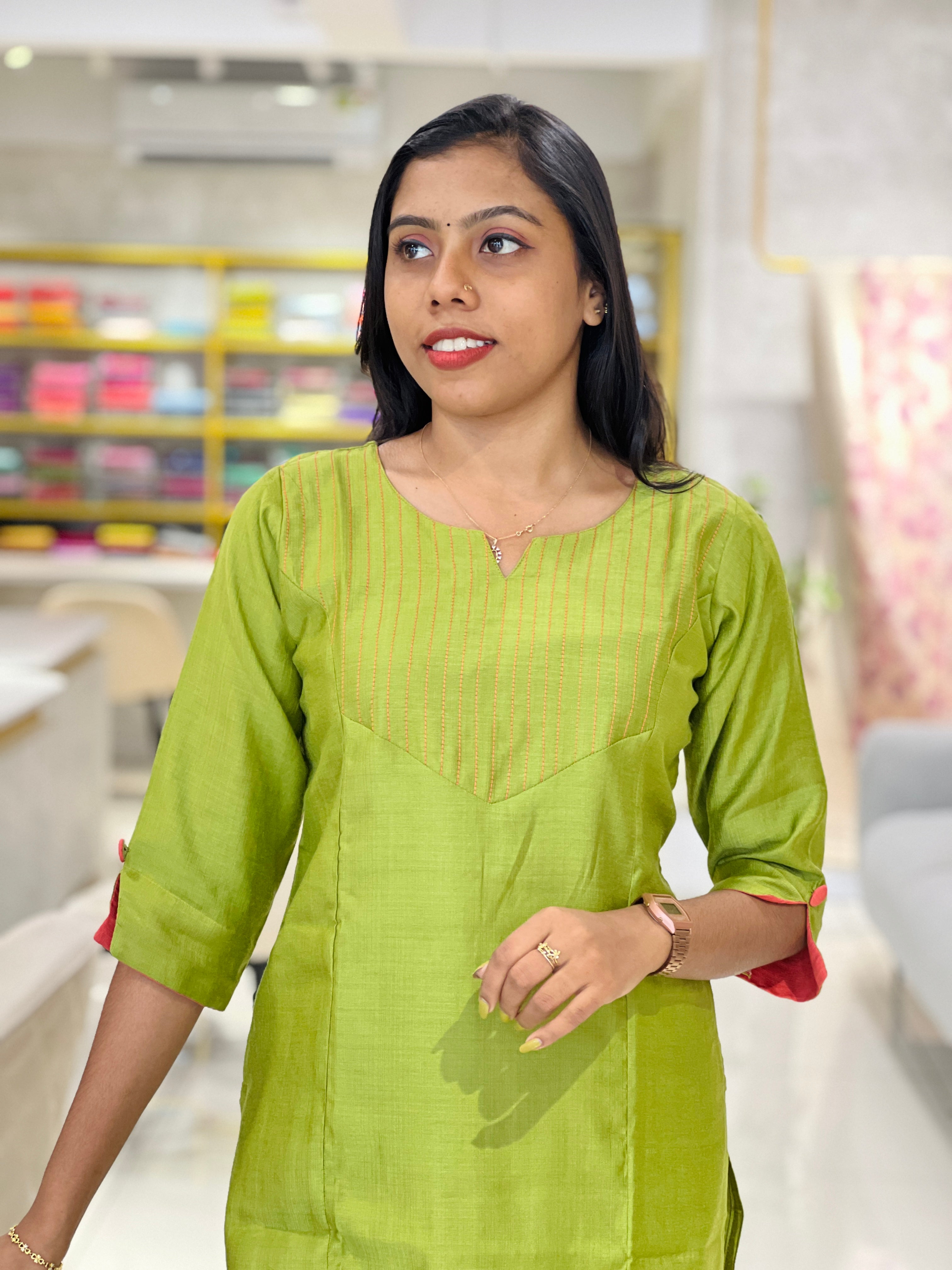 Embroidery Detailed Rayon Finish Kurta | MLA102