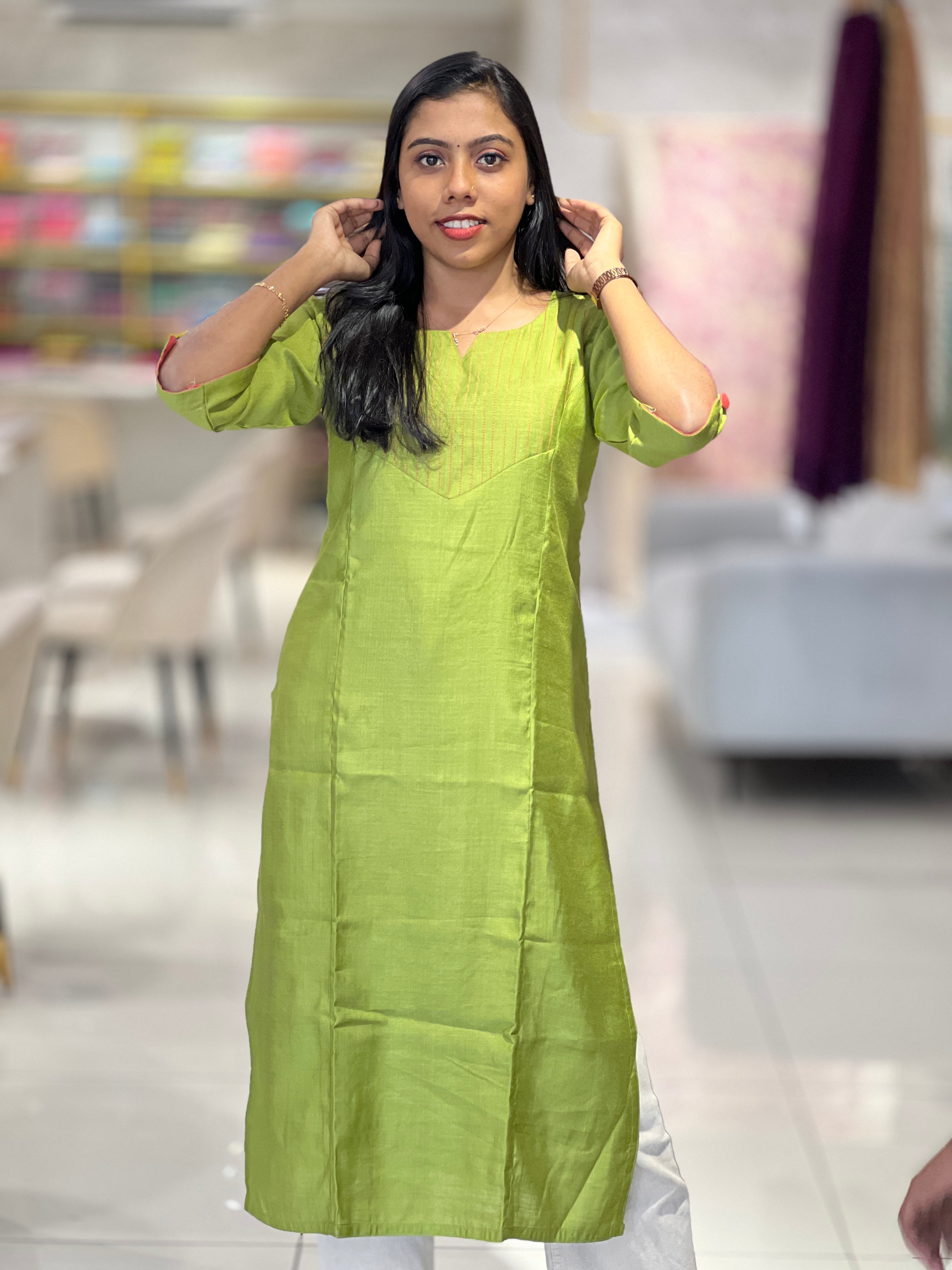 Embroidery Detailed Rayon Finish Kurta | MLA102