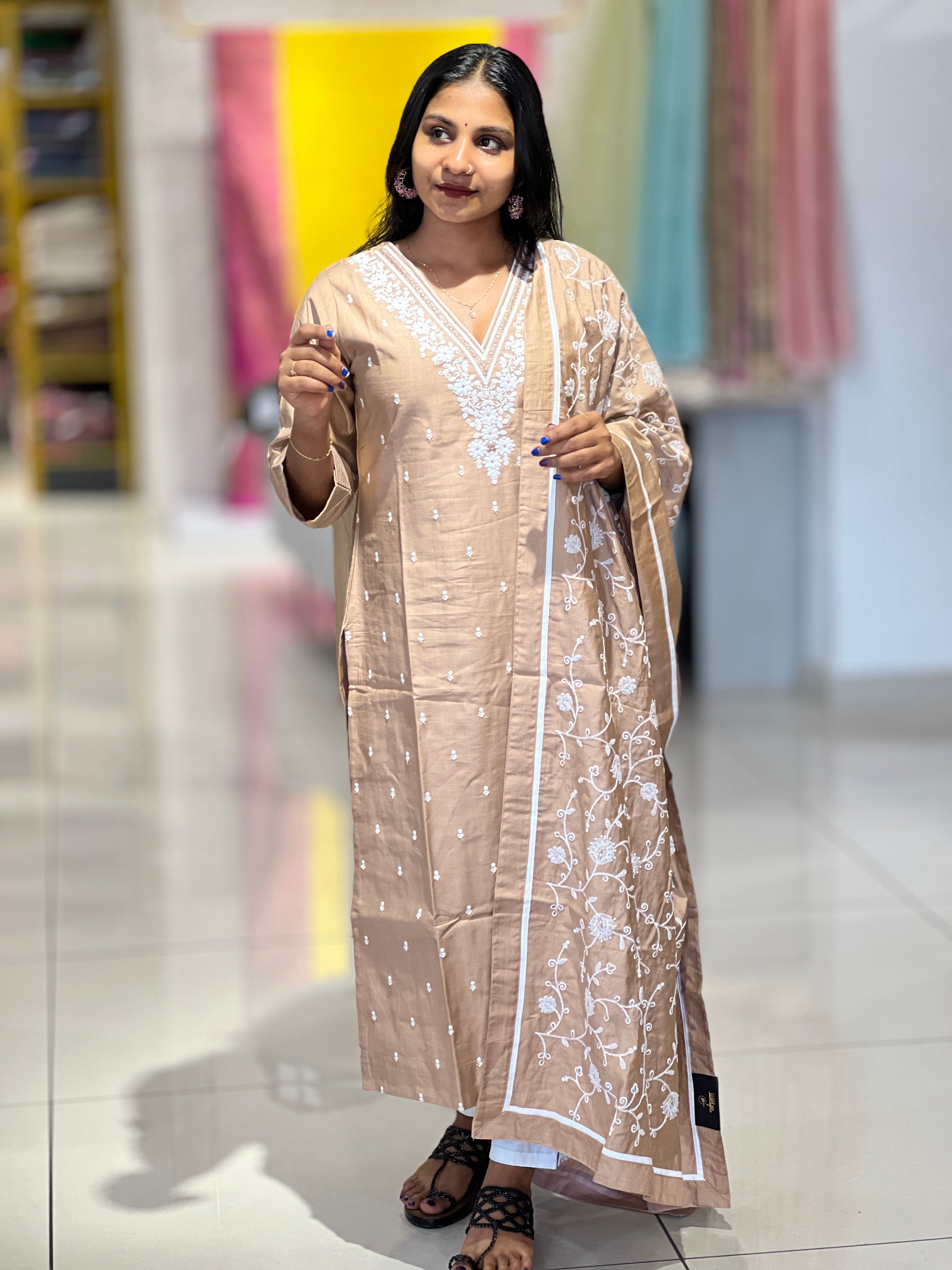 Floral Embroidery Semi Silk Kurta Set | YAS164