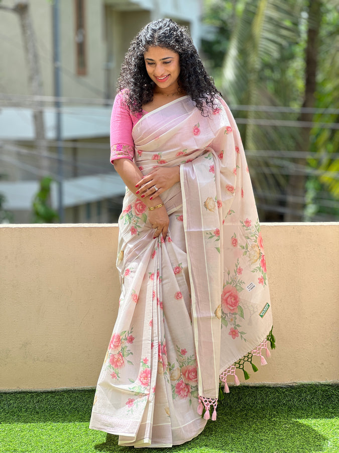 Floral Design Printed Tissue Saree | GAT231