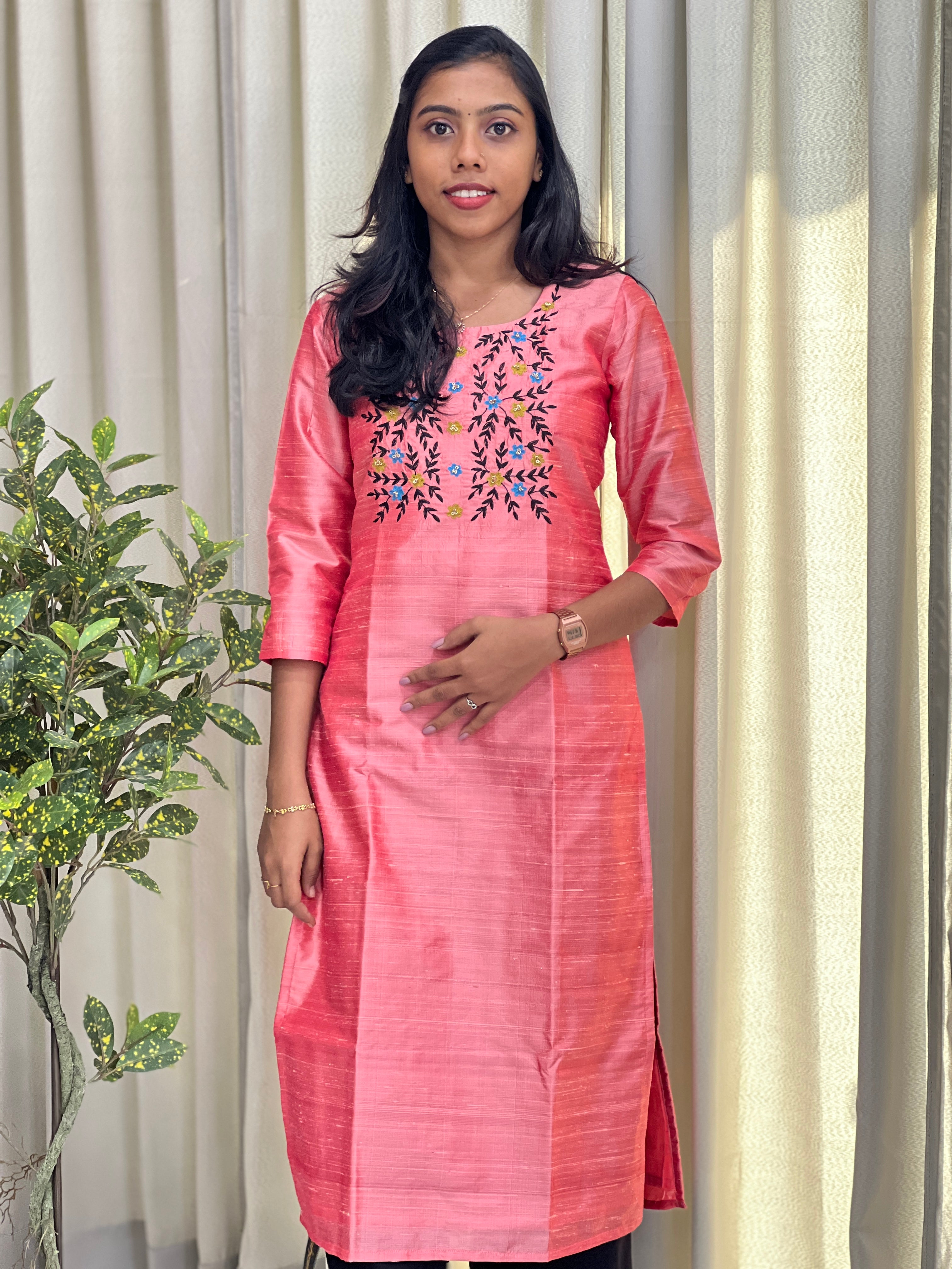 Machine Embroidered Raw Silk Kurta | DNT146