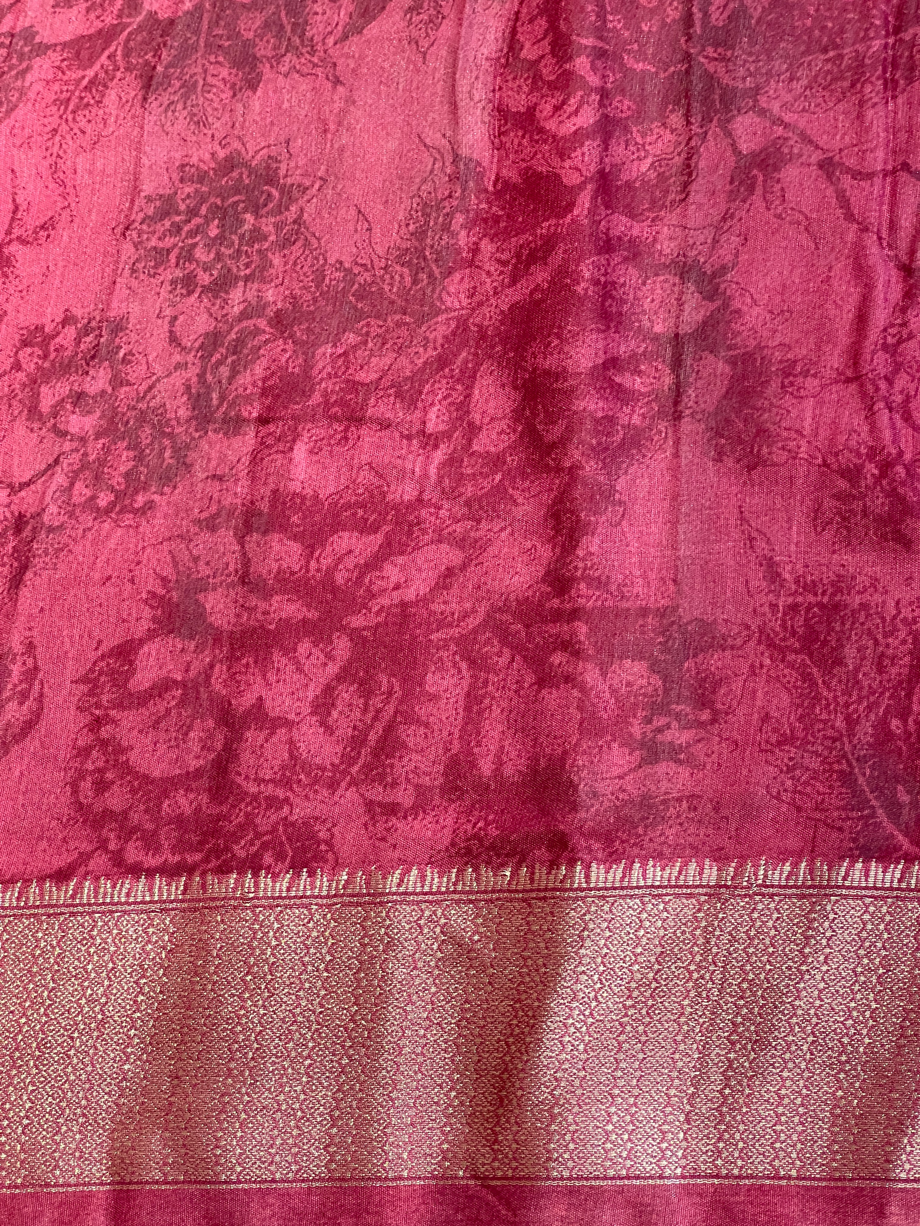 Floral Print Detailed Semi Chanderi Saree | PKS102