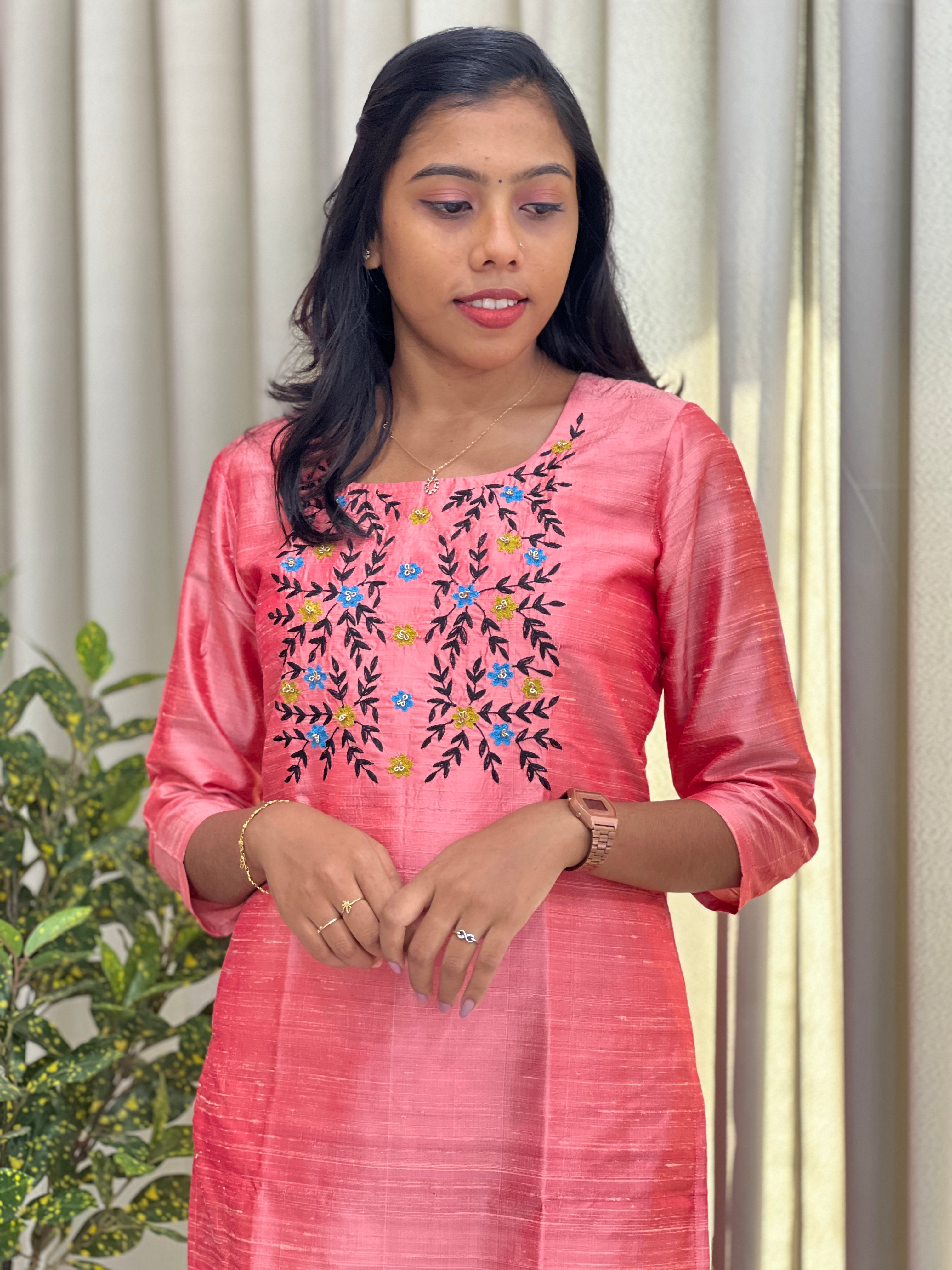 Machine Embroidered Raw Silk Kurta | DNT146