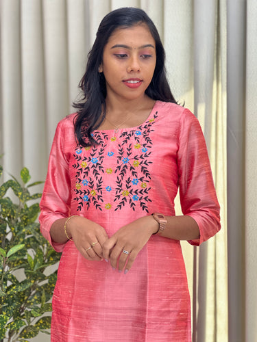 Machine Embroidered Raw Silk Kurta | DNT146