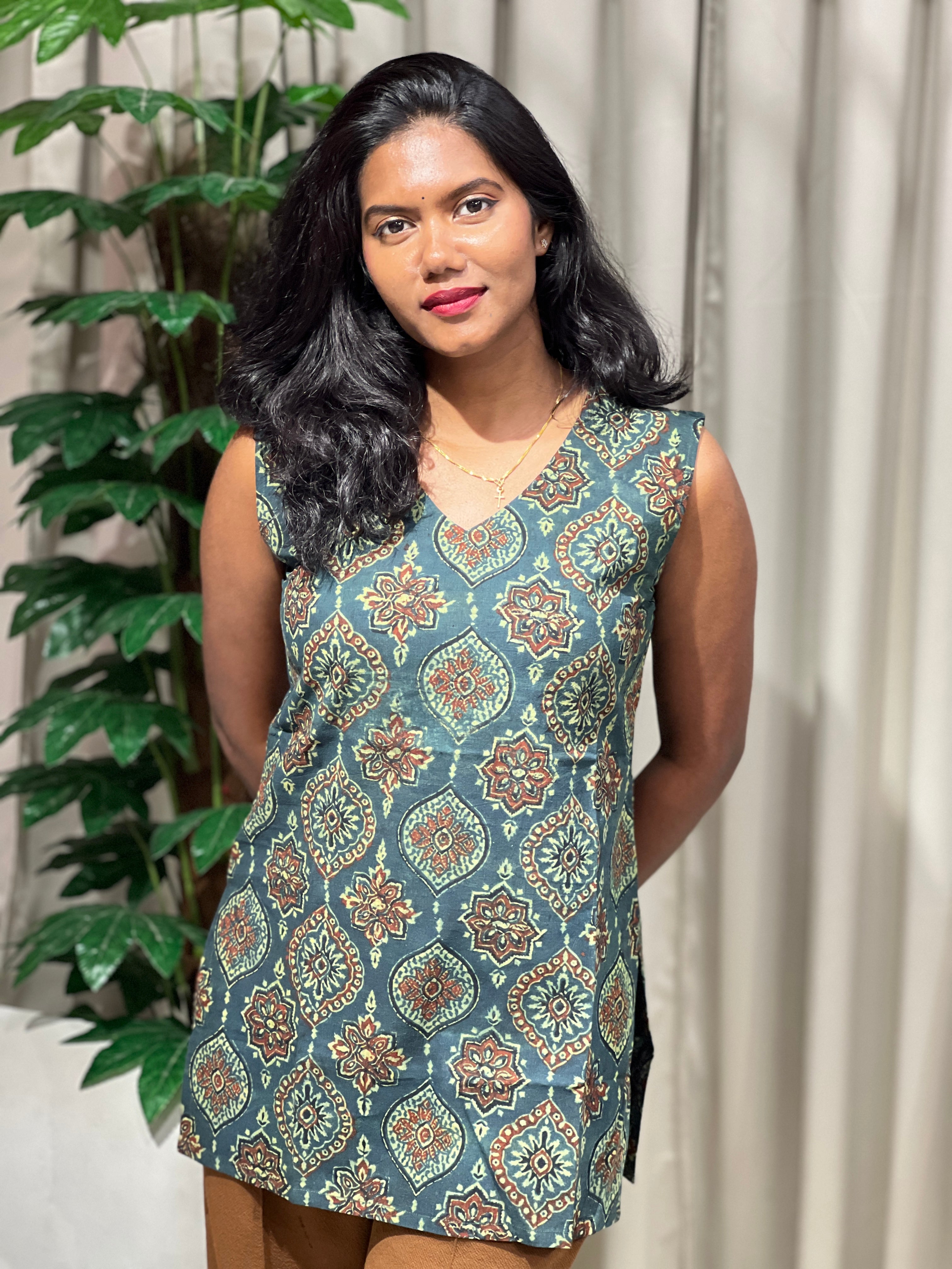 Print Detailed Cotton Short Kurta | DNT911