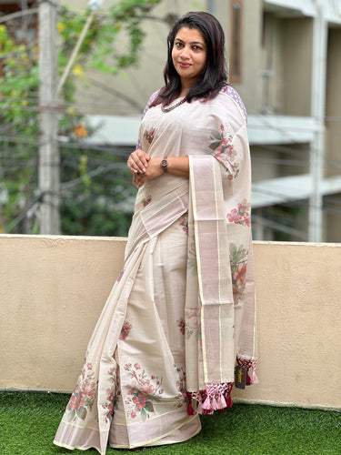 Floral Design Digital Printed  Tissue Saree | GAT230