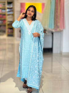 Floral Embroidery Semi Silk Kurta Set | YAS163
