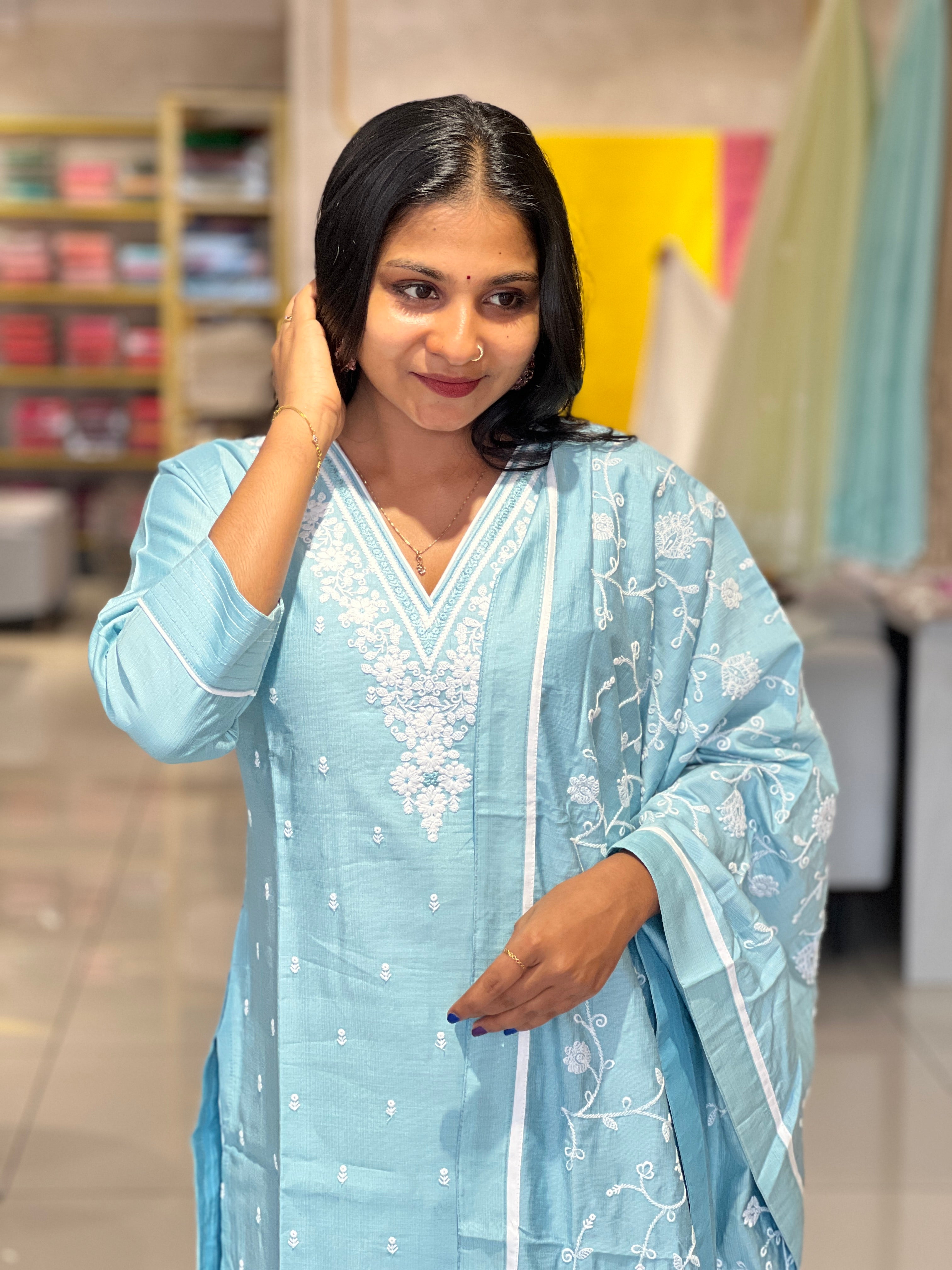 Floral Embroidery Semi Silk Kurta Set | YAS163