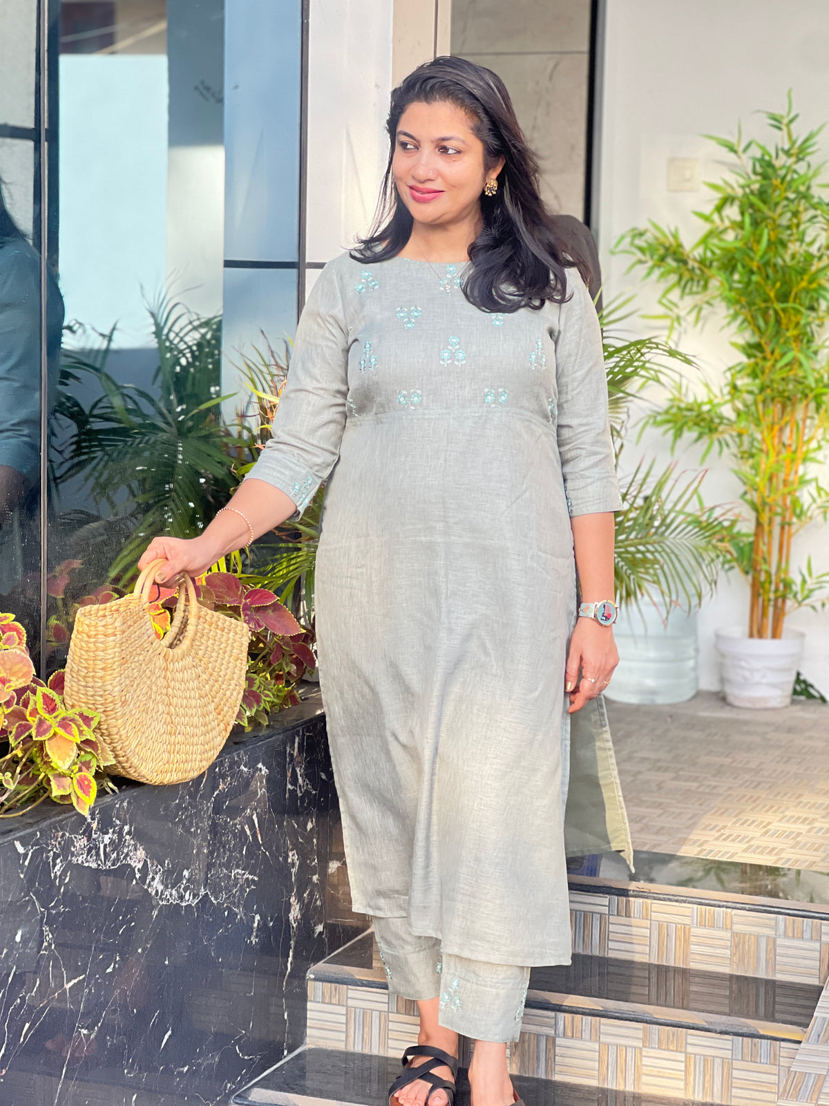 Machine Embroidered Linen Salwar Set | DN843