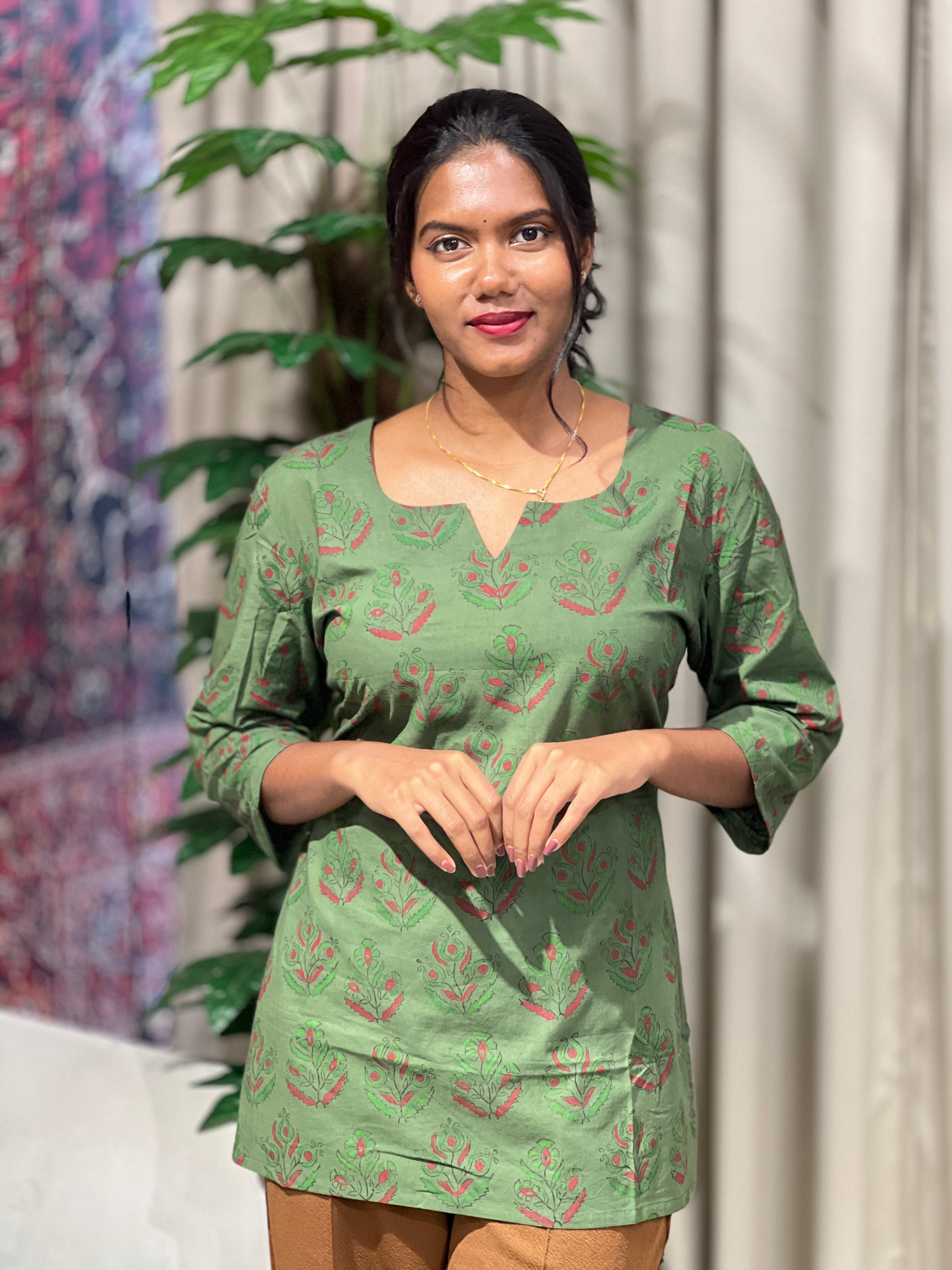 Printed Cotton Short Kurta | DNT913