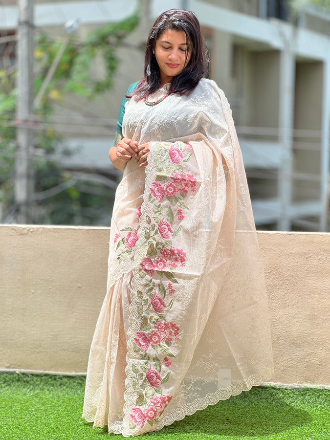 Floral Machine Embroidery Supernet Kota Saree | BLD346