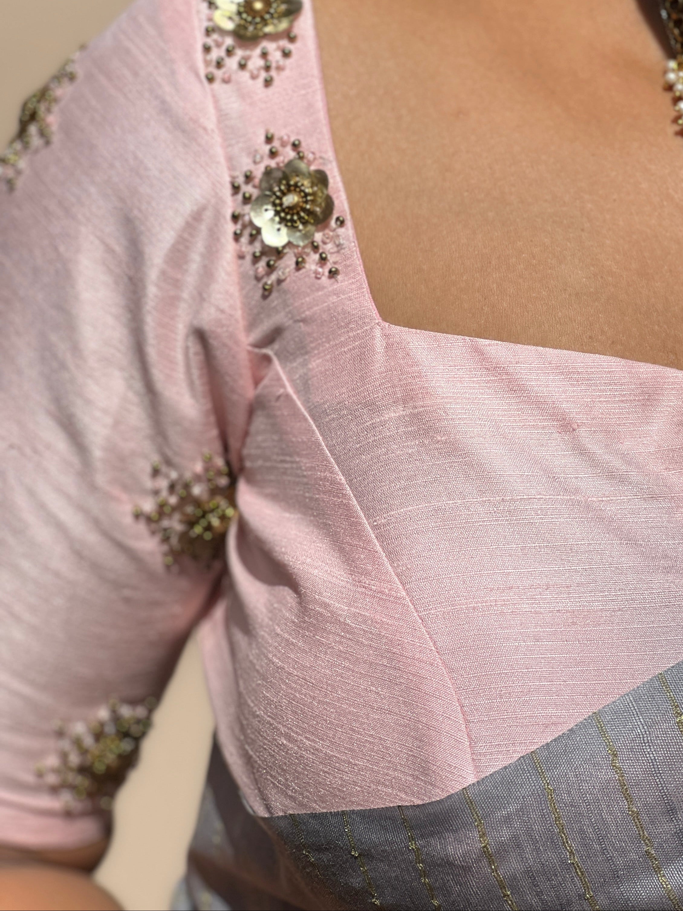 Floral Pattern Sequence Embroidery PV Unstitched Blouse Material | DN711