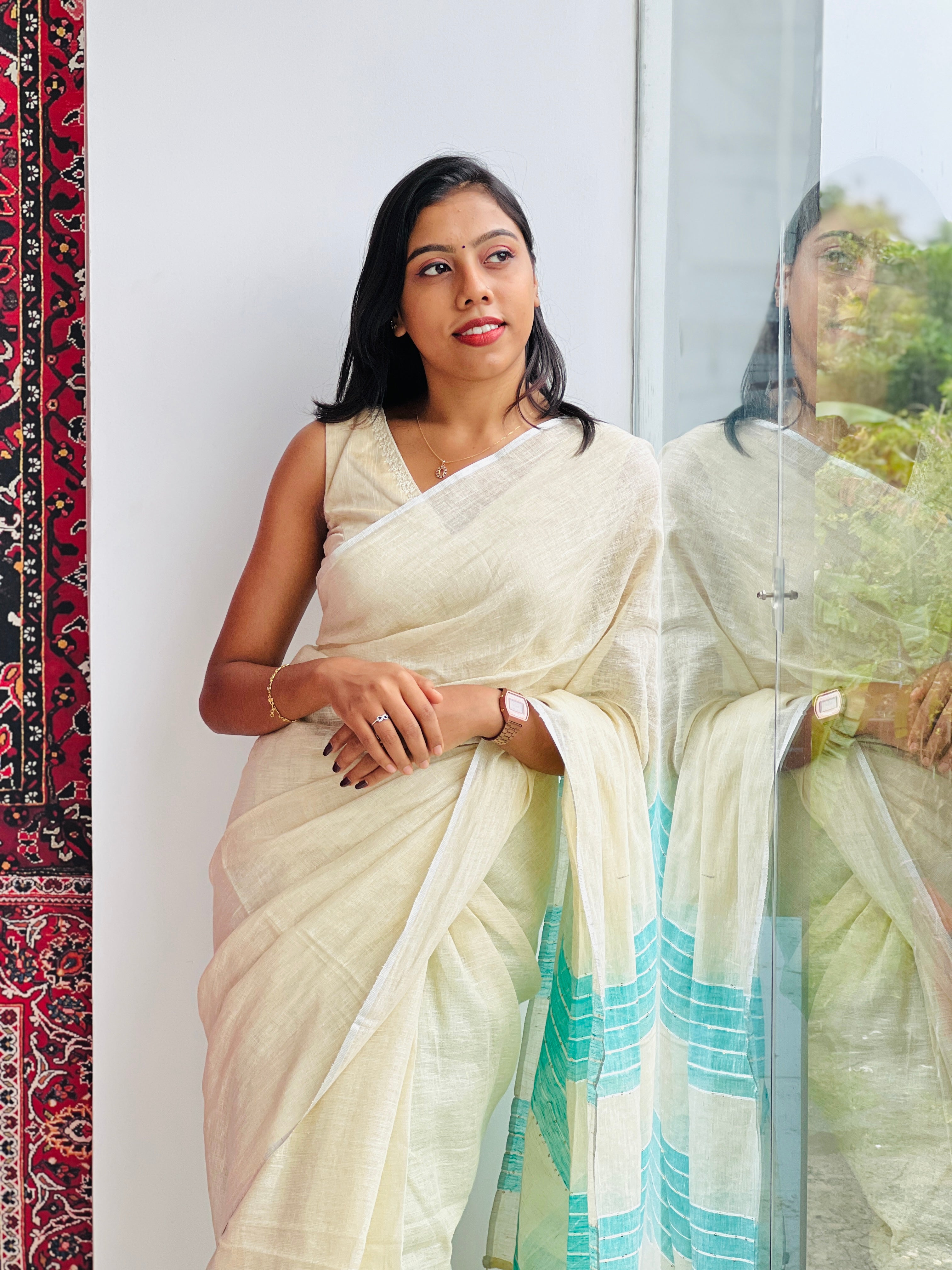 Kesiya Weaving with Sequence Pattern Linen Saree | DLS137