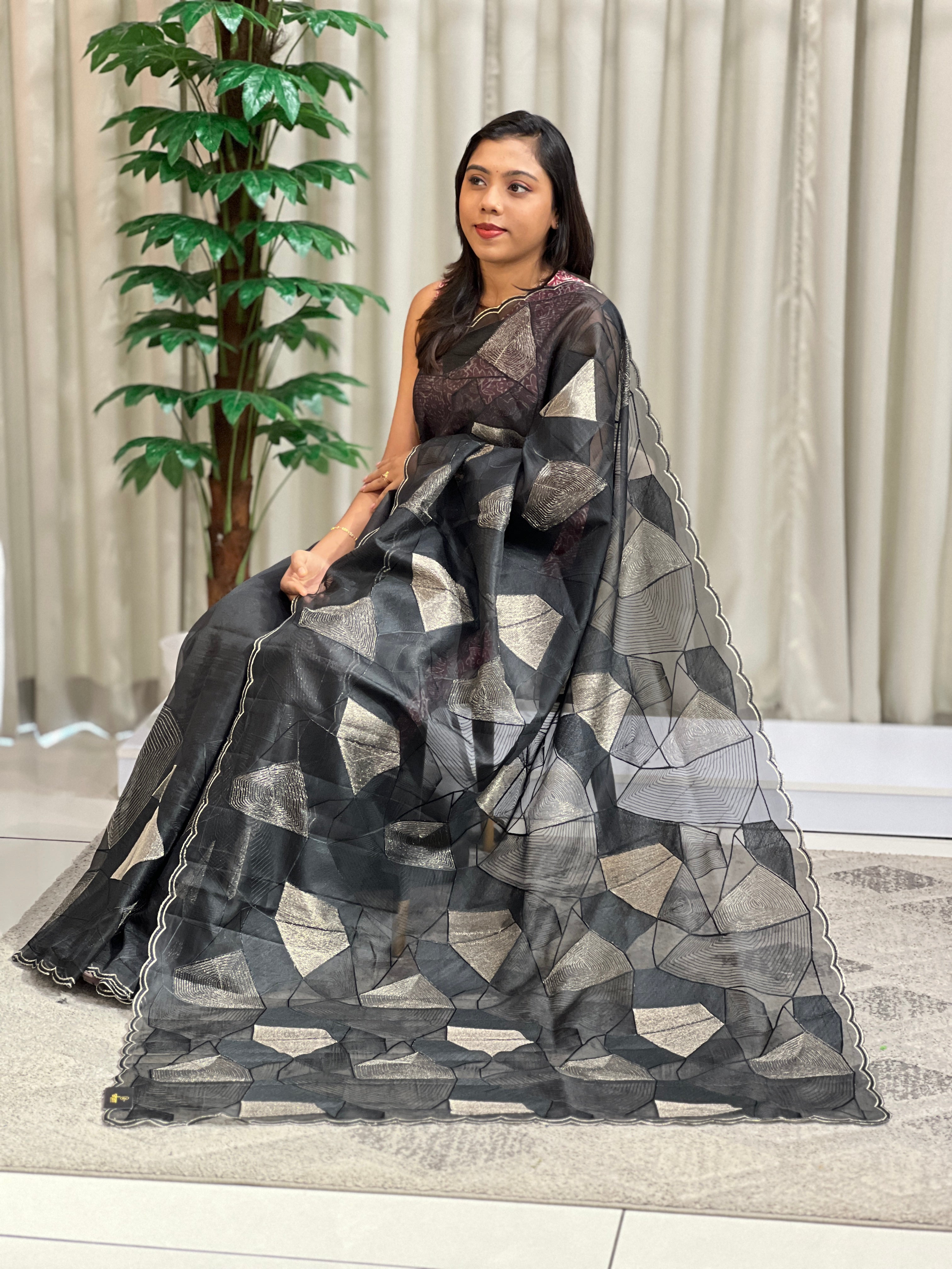 Floral Embroidered Organza Saree | ZSS154