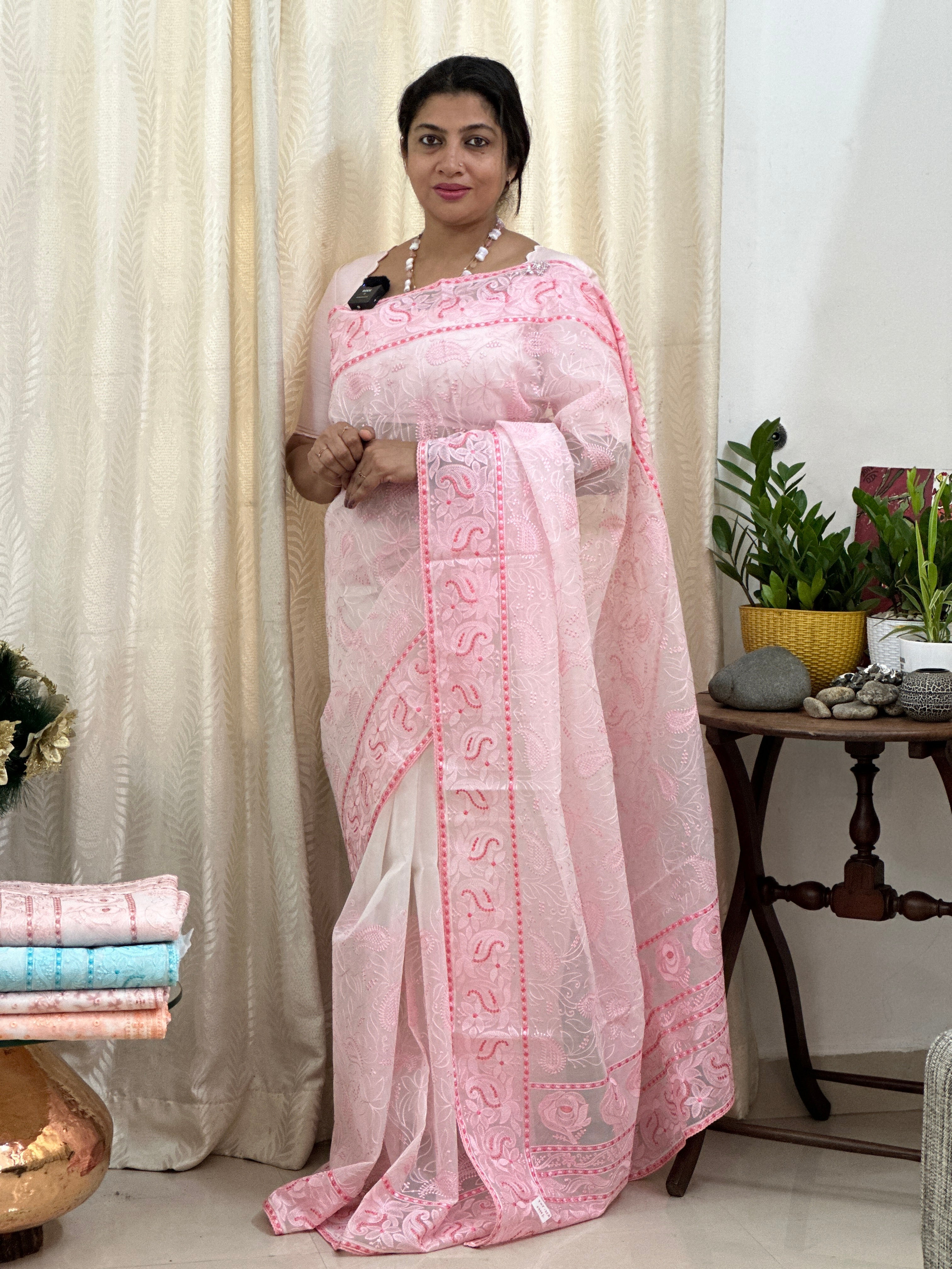 Machine Embroidered Viscose Organza Saree | TOT135