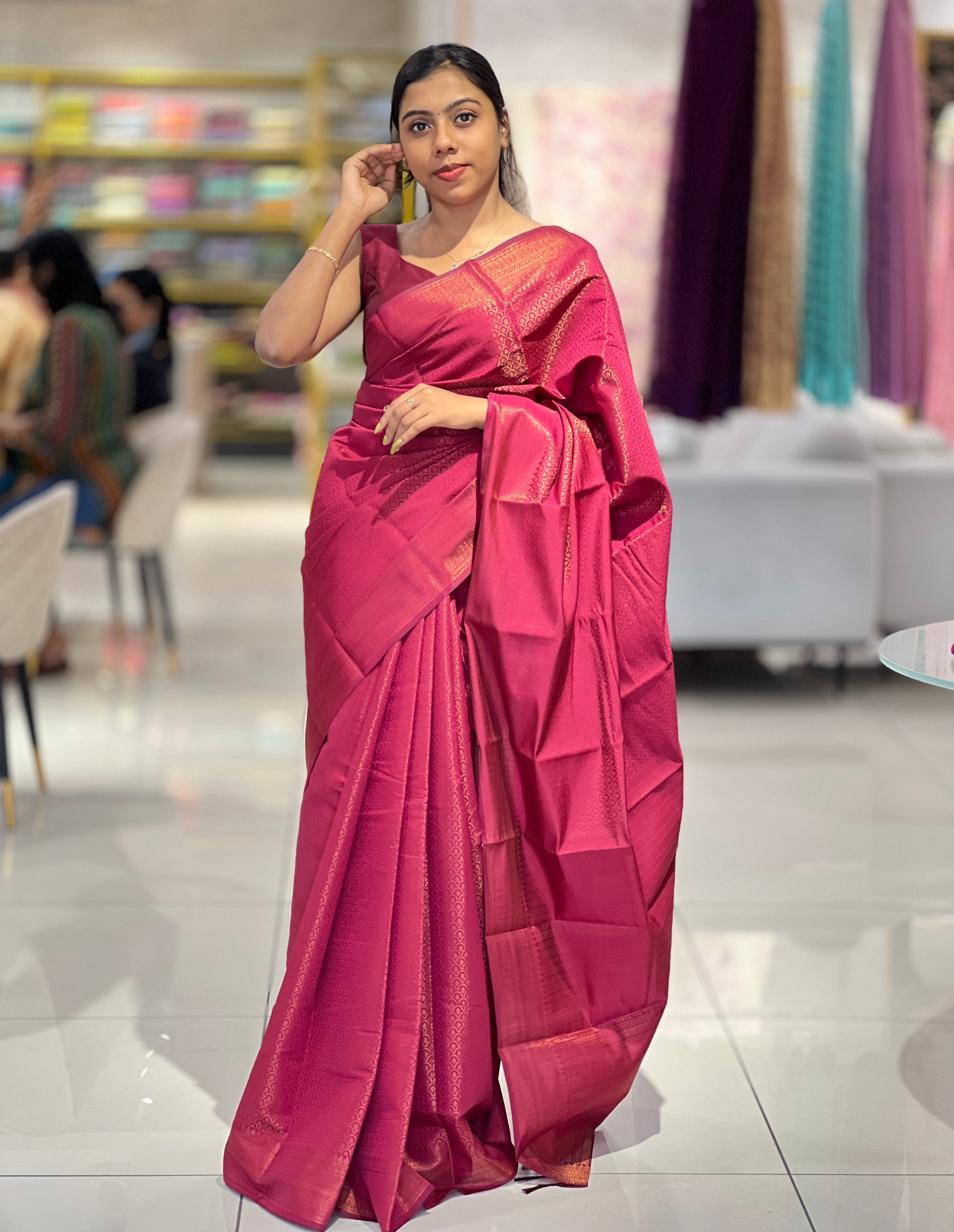 Zari Weaved Geometrical Patterned Semi Silk Saree | KAC216