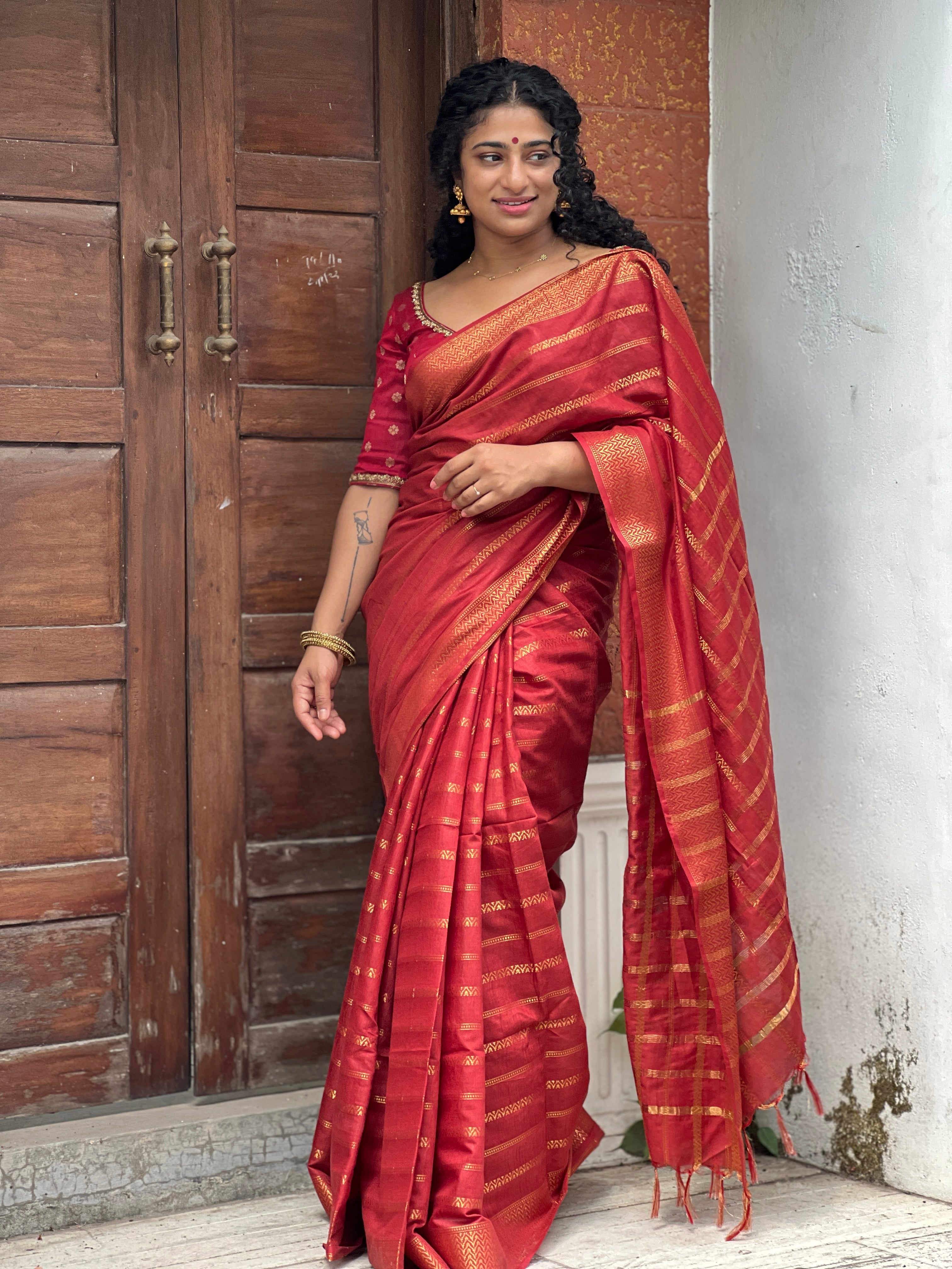 Mangalgiri Weaved Bhagalpuri Linen Saree | SK306