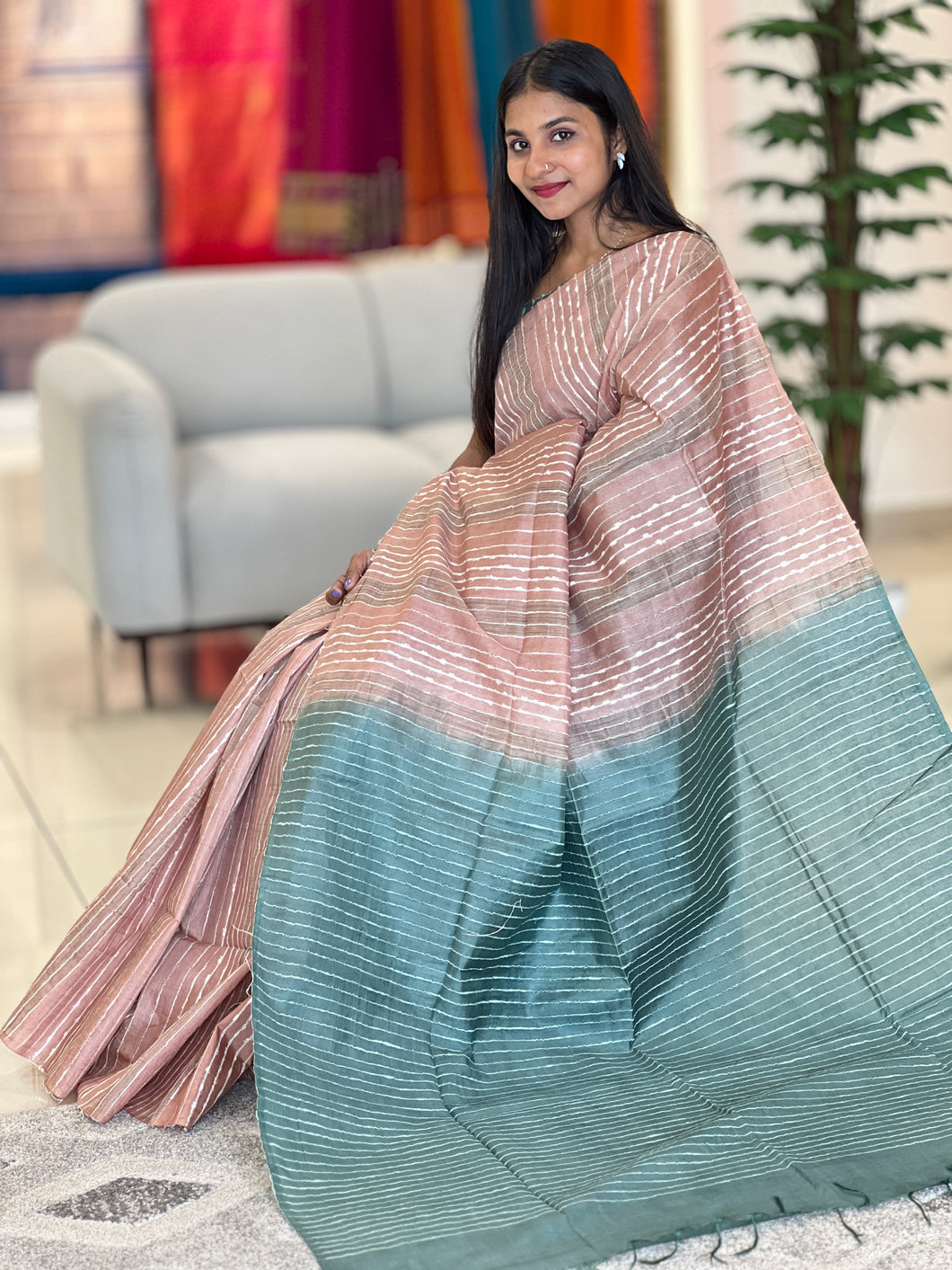 Kesiya Weaved Bhagalpuri Linen Saree | DLS254