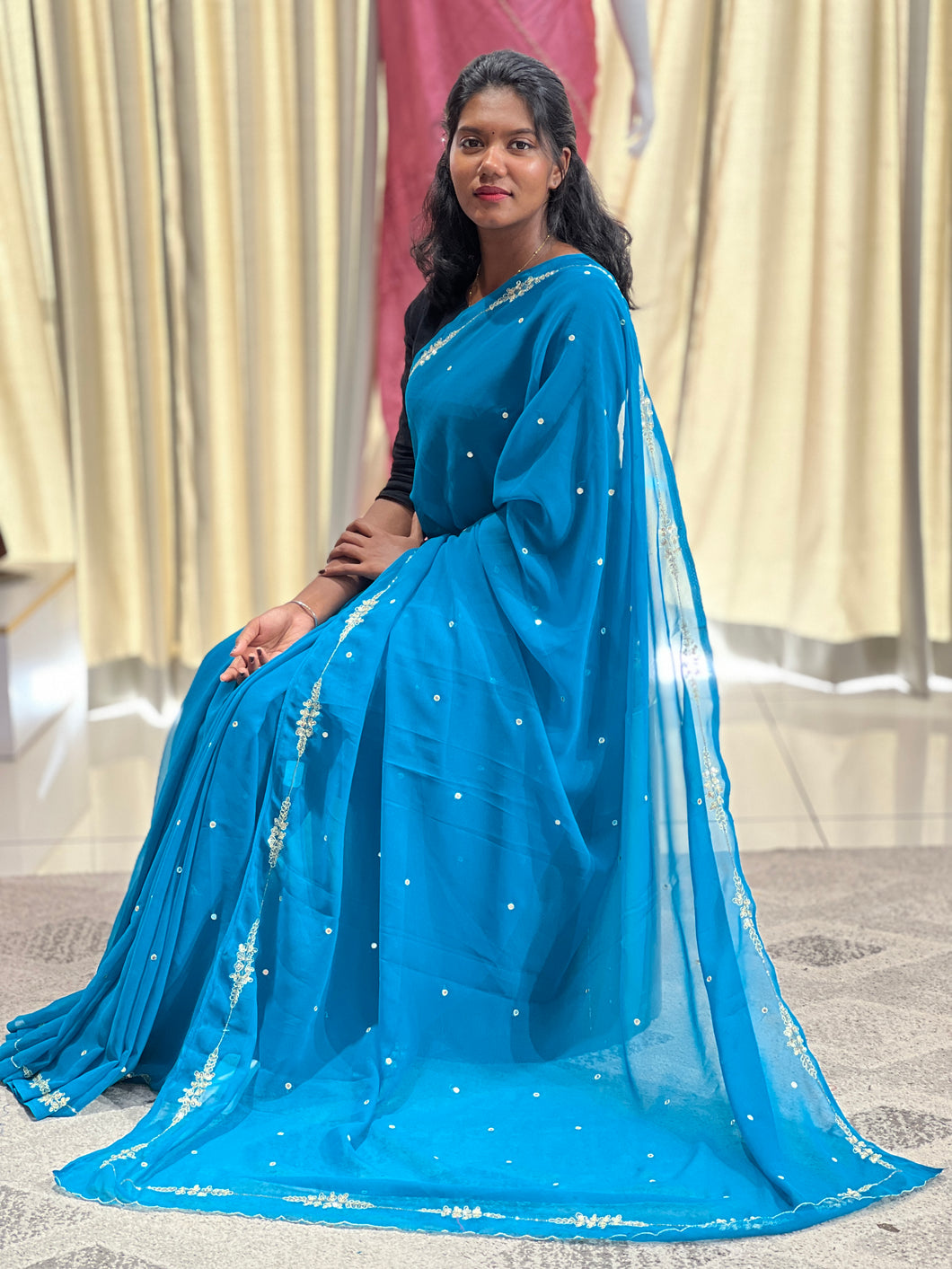 Beads & Sequence Embroidery Detailed Georgette Saree | RP570