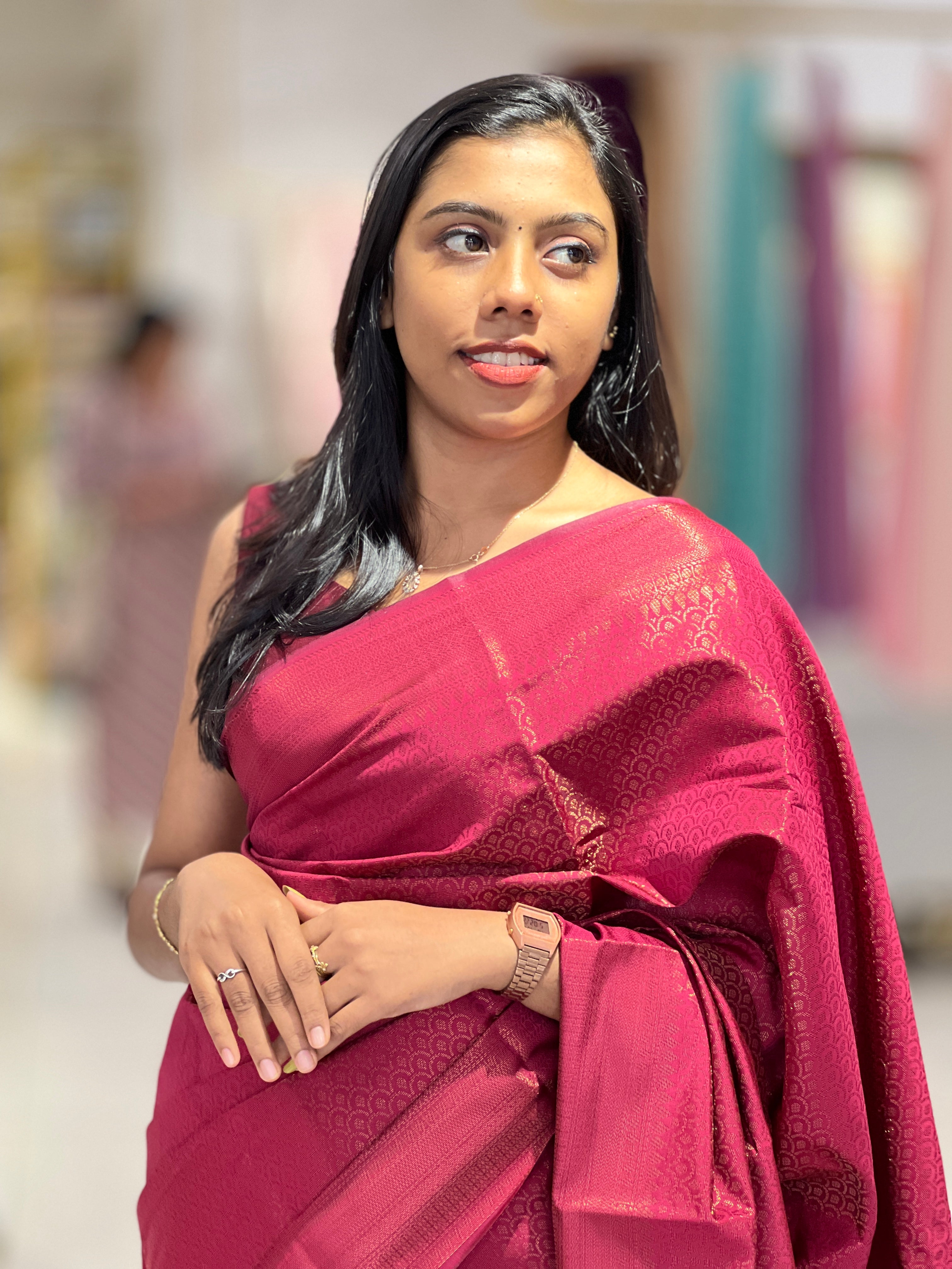 Zari Weaved Geometrical Patterned Semi Silk Saree | KAC216