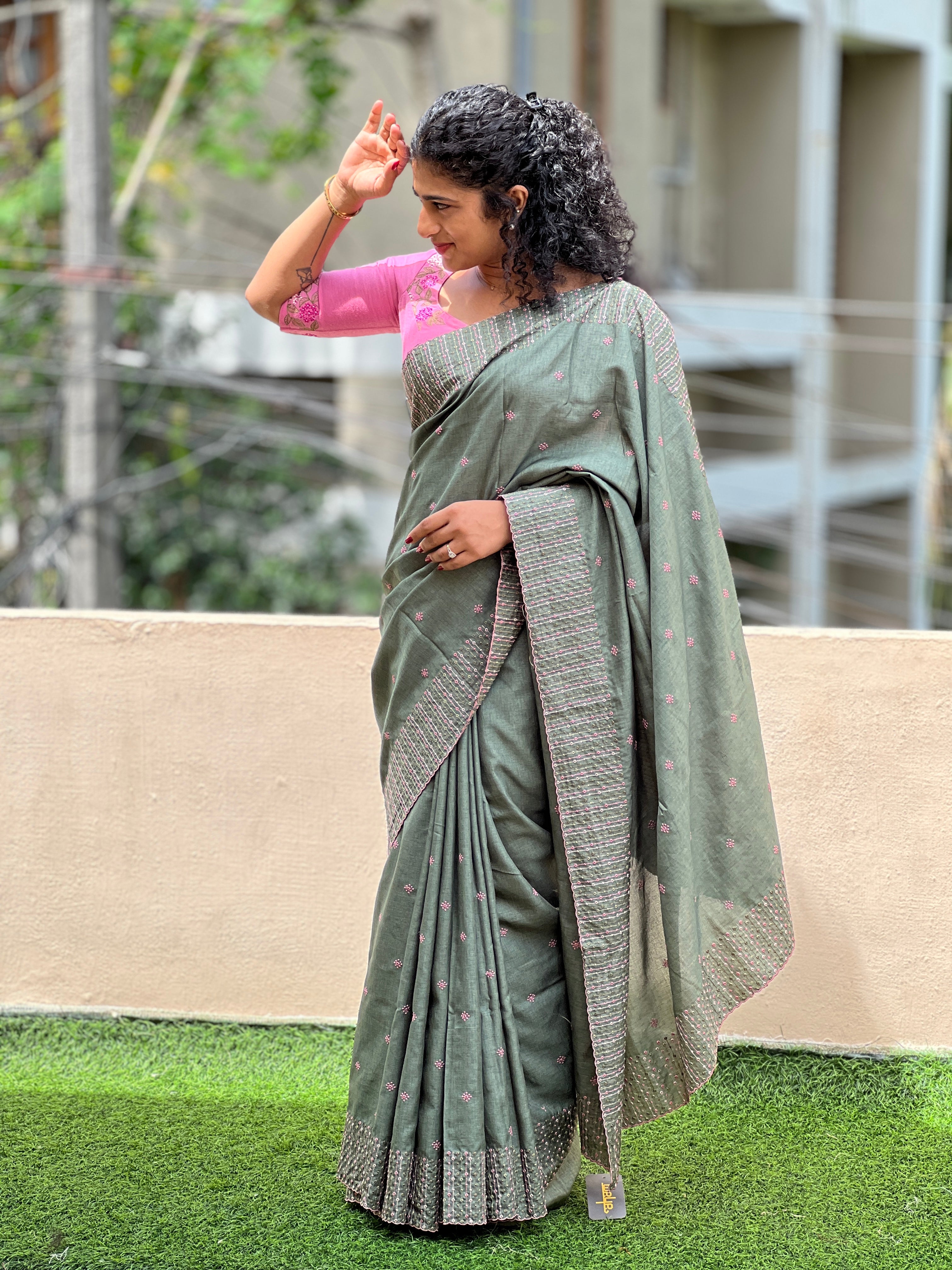 Machine Embroidery Semi Tussar Saree | SBP201