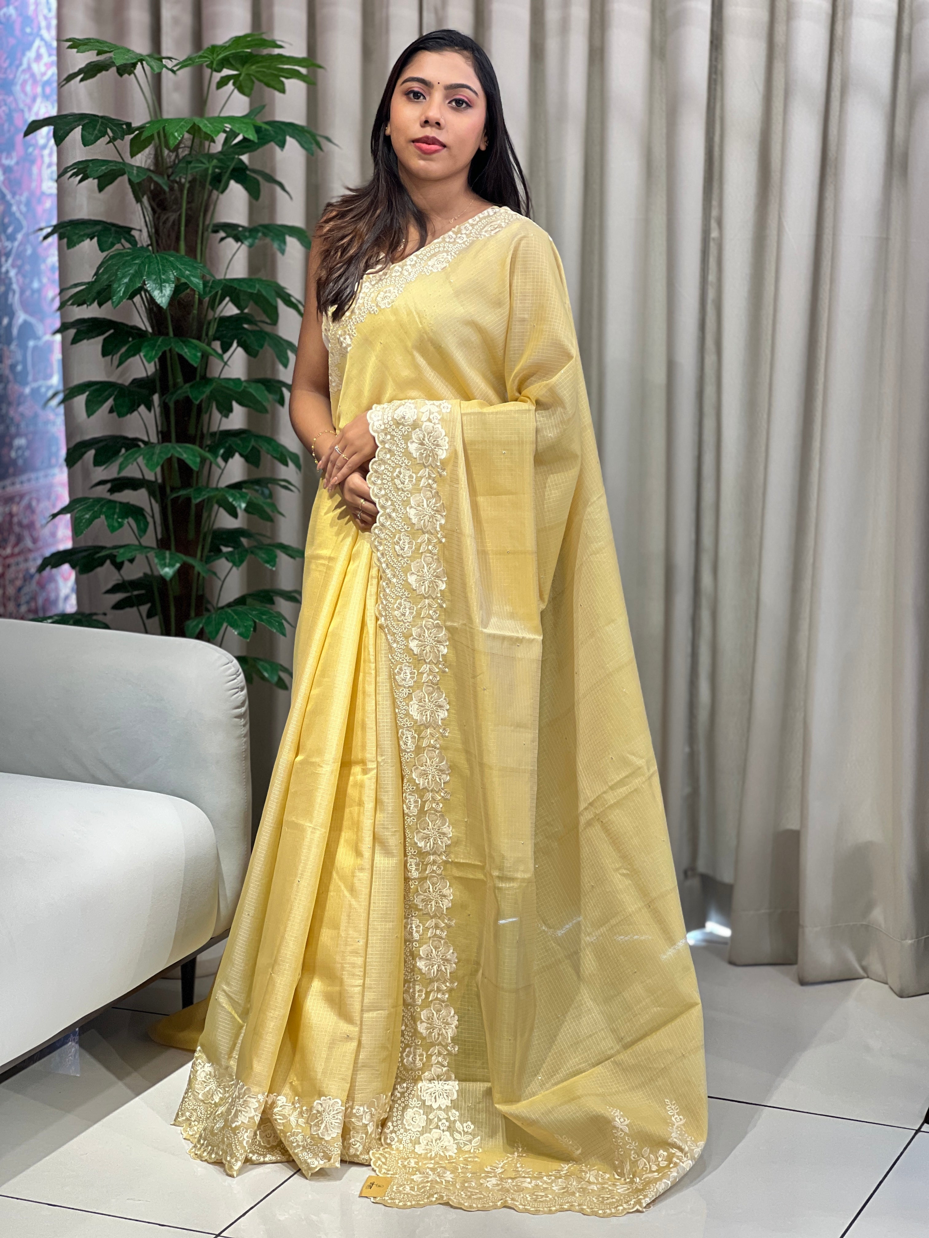 Floral Machine Embroidery Detailed Silky Kota Saree | PKS118