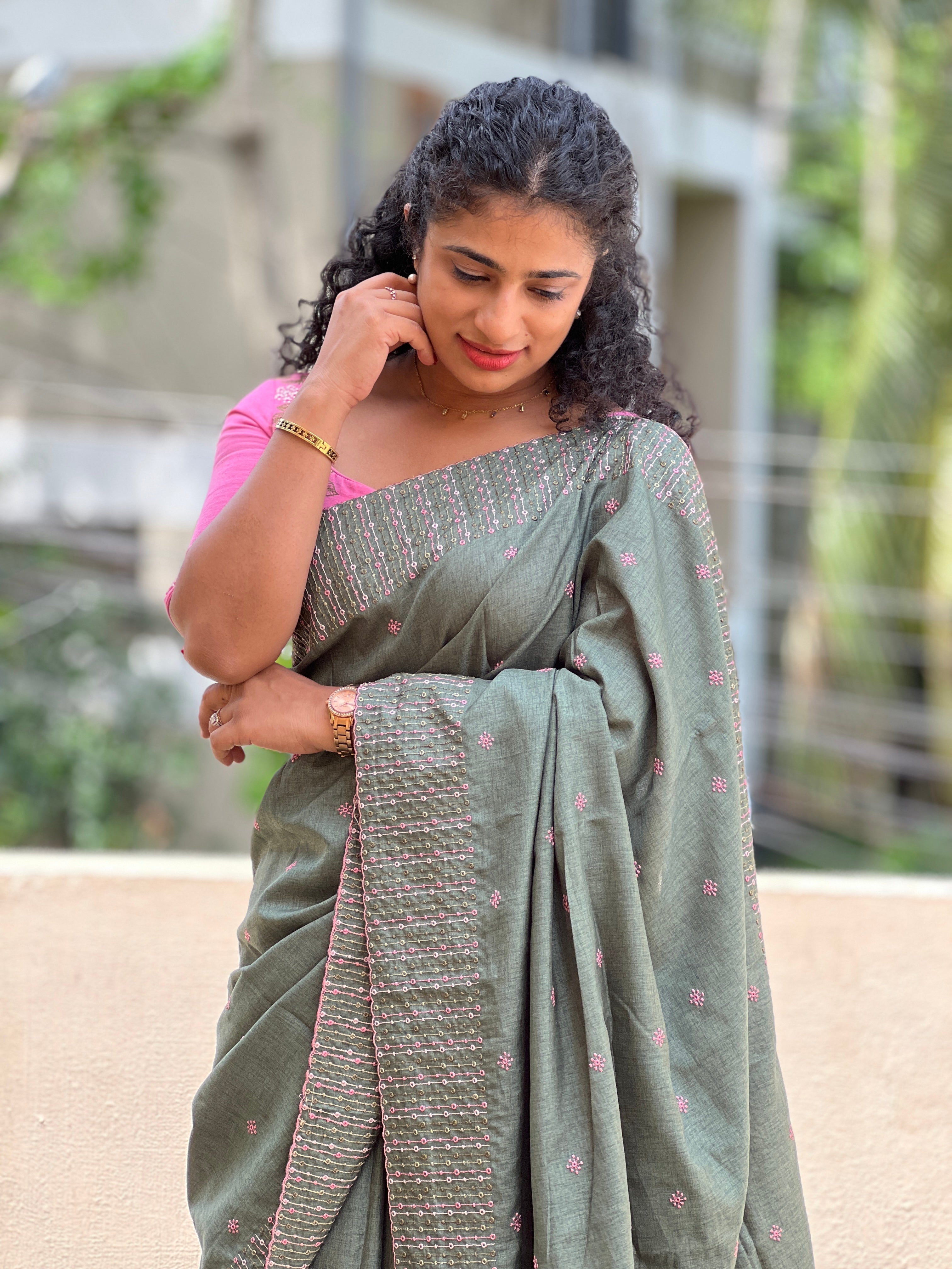 Machine Embroidery Semi Tussar Saree | SBP201