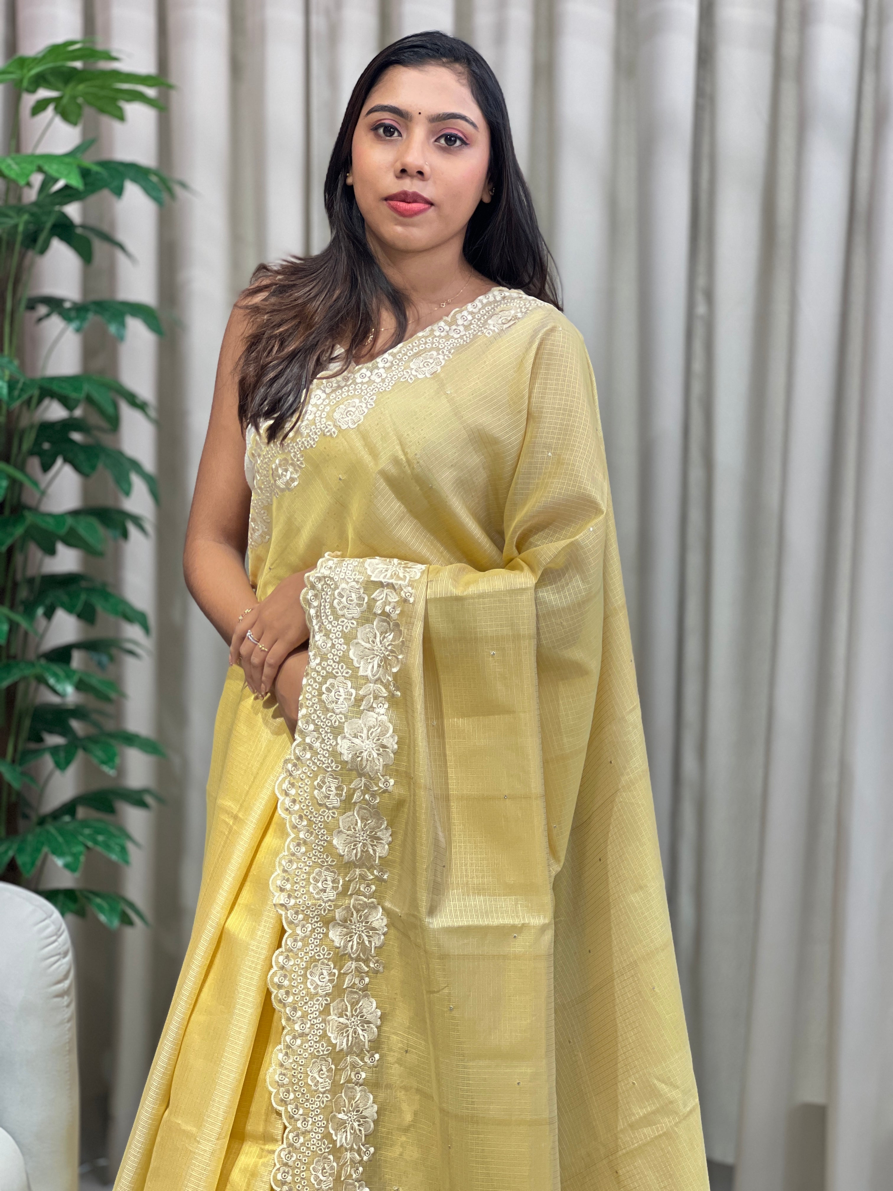 Floral Machine Embroidery Detailed Silky Kota Saree | PKS118